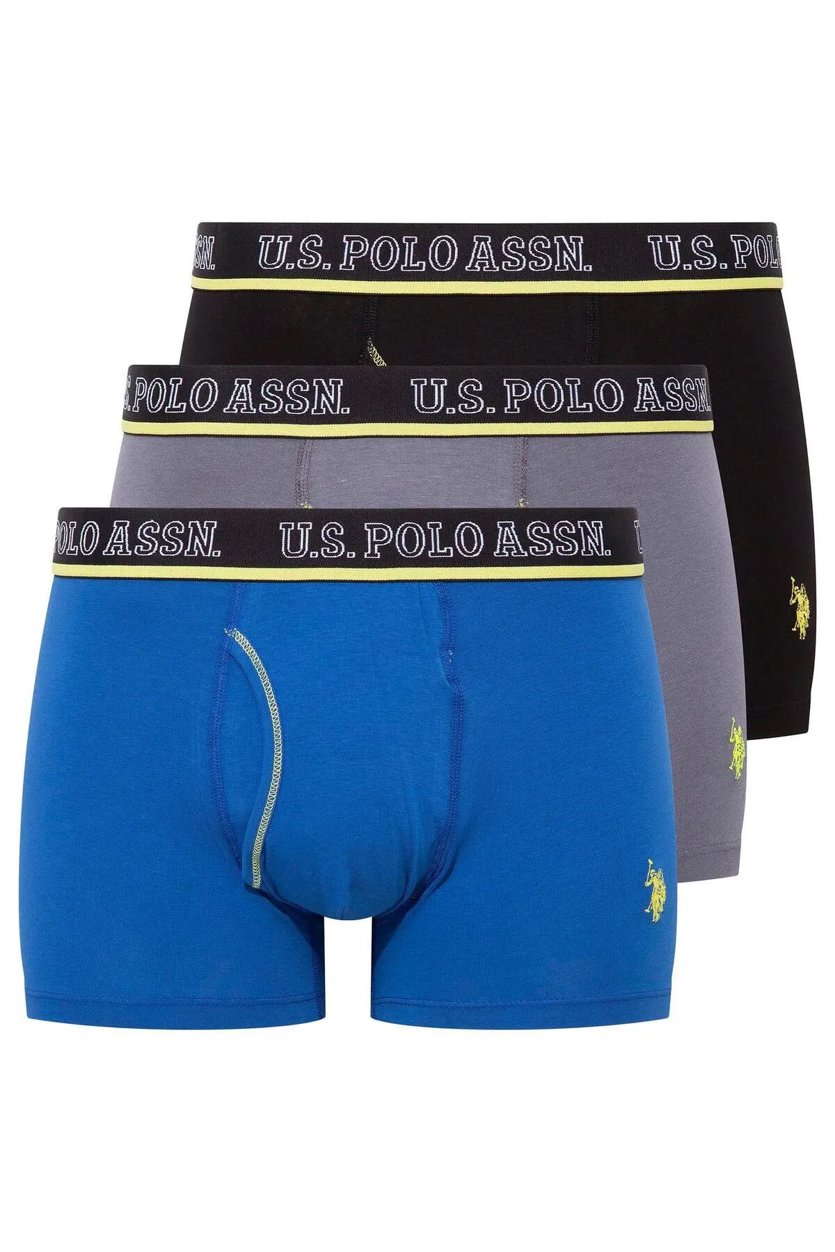 U.S. Polo Assn. 3'lü Polo Baskılı, Erkek Boxer Set, Pamuklu & Likralı, Antrasit & Saks & Siyah