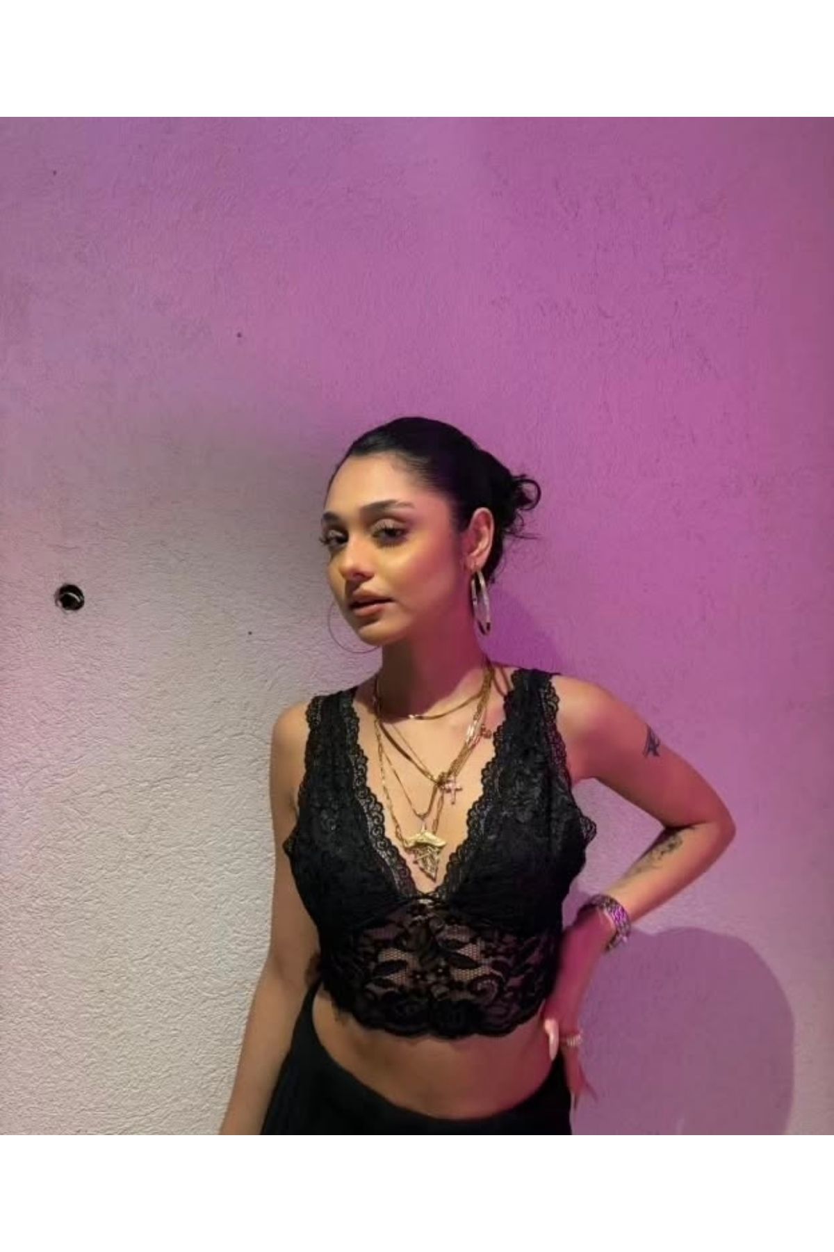 disponible Kadın Dantelli Crop Bluz