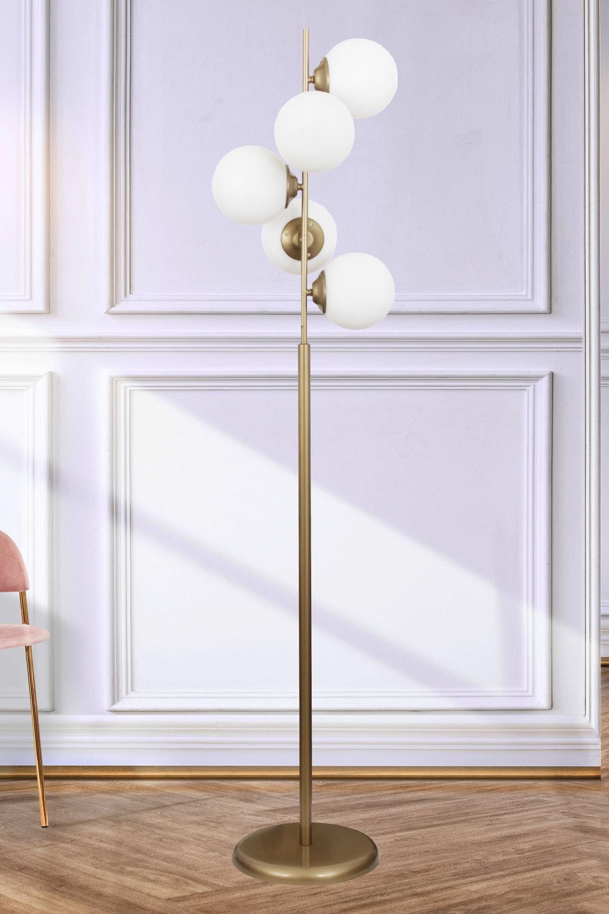 Taşcan Aydınlatma Moden 5 Li Eskitme Lambader Beyaz Camlı Modern , Oturma Odası ,Yatak Odası , Salon Lambader