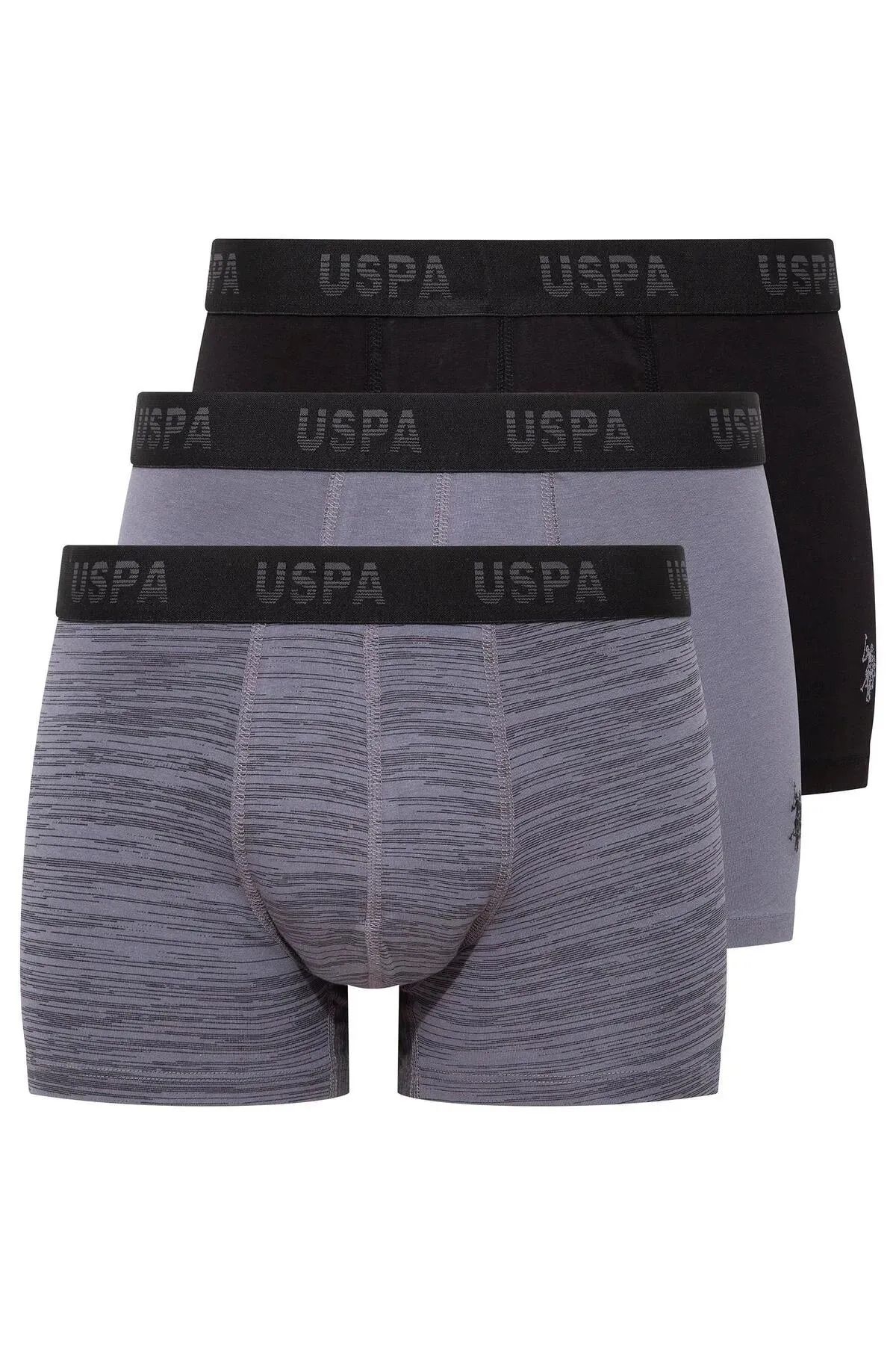 U.S. Polo Assn. 3'lü Erkek Boxer Set, Pamuklu & Likralı, Antrasit & Siyah Baskılı, USPA Baskılı