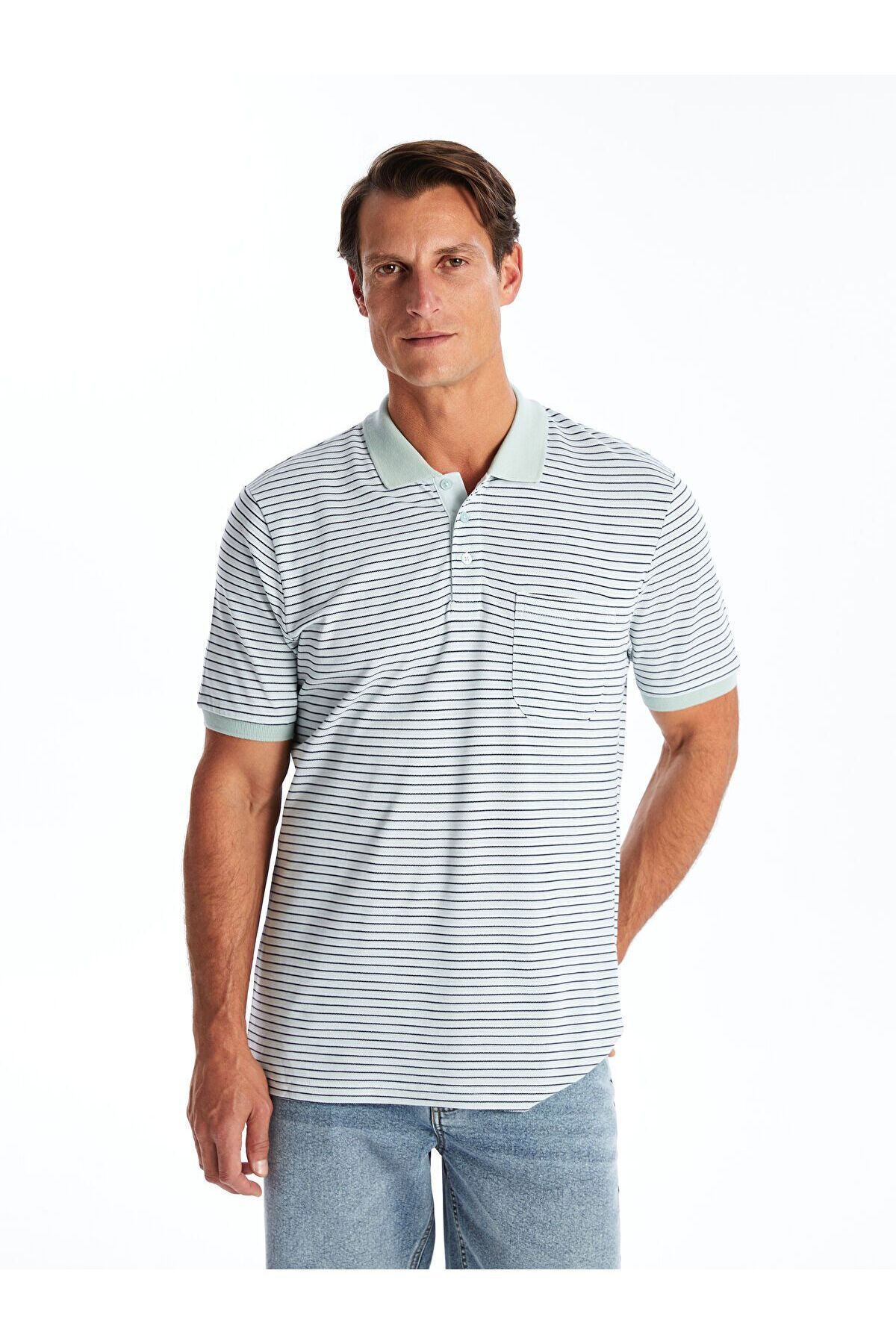 LC Waikiki Polo Yaka Kısa Kollu Çizgili Pike Erkek Tişört
