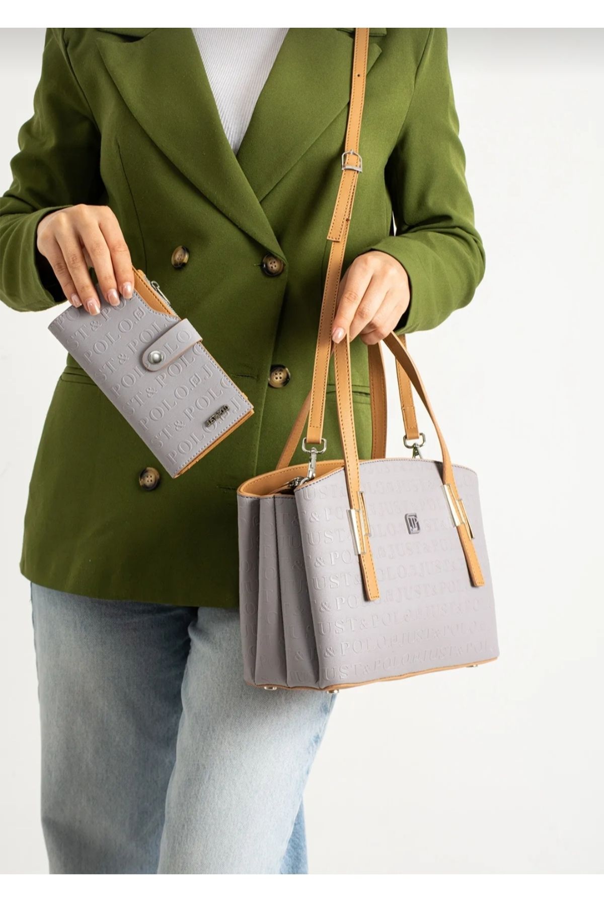 Just Polo justpolo kadın 5 bölmeli el omuz çantası ve cüzdan kombini (Anneler gününe özel model)