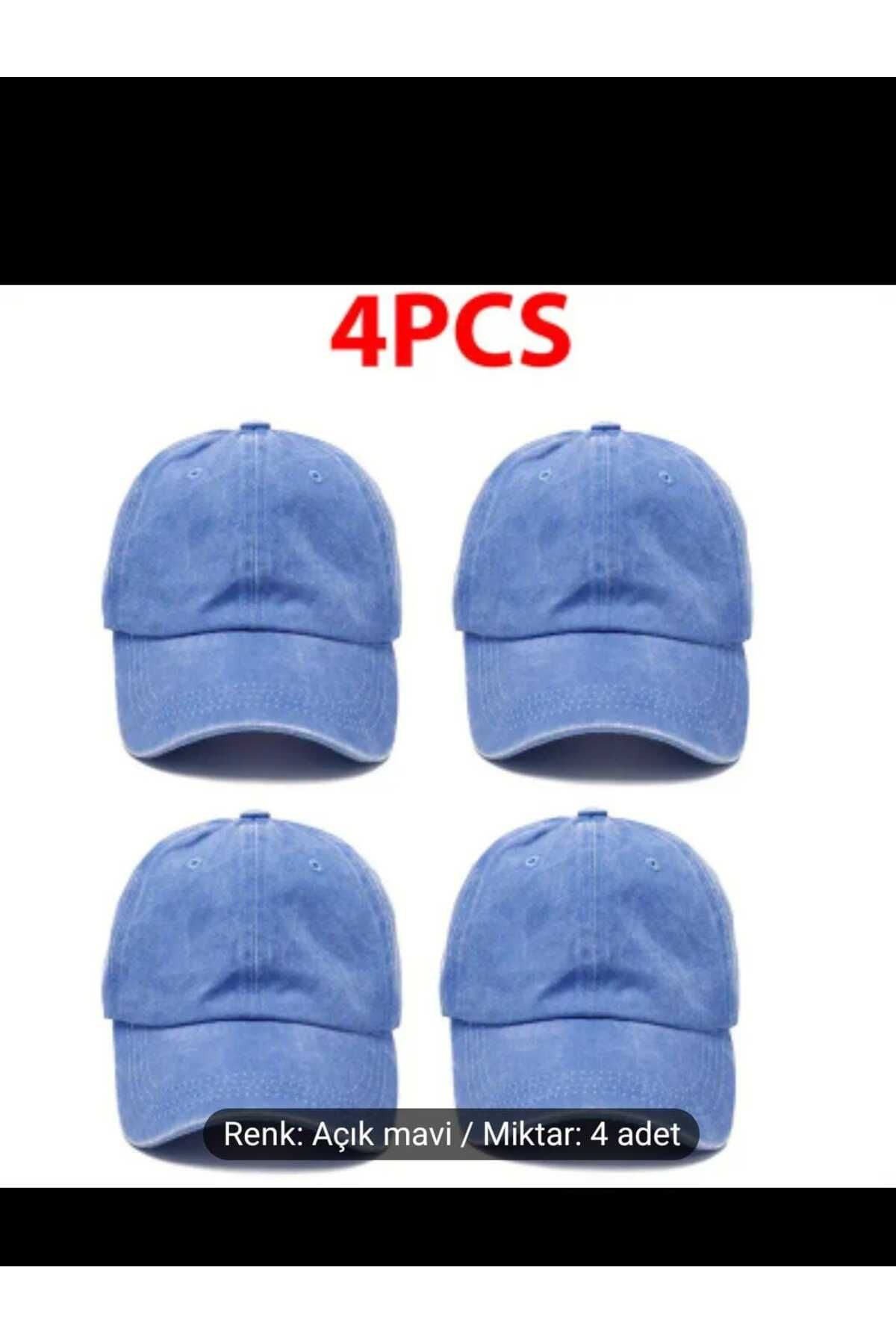 WOHOME Vintage Görünümlü Unisex 4'lü Takım Şapka - Yıkamalı Pamuk Kep