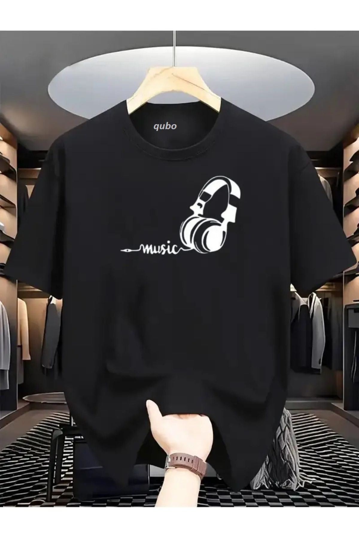 qubo sportswear & company qubo Unisex Oversize Baskılı Pamuklu Bisiklet Yaka Kısa Kollu SİYAH T-shirt