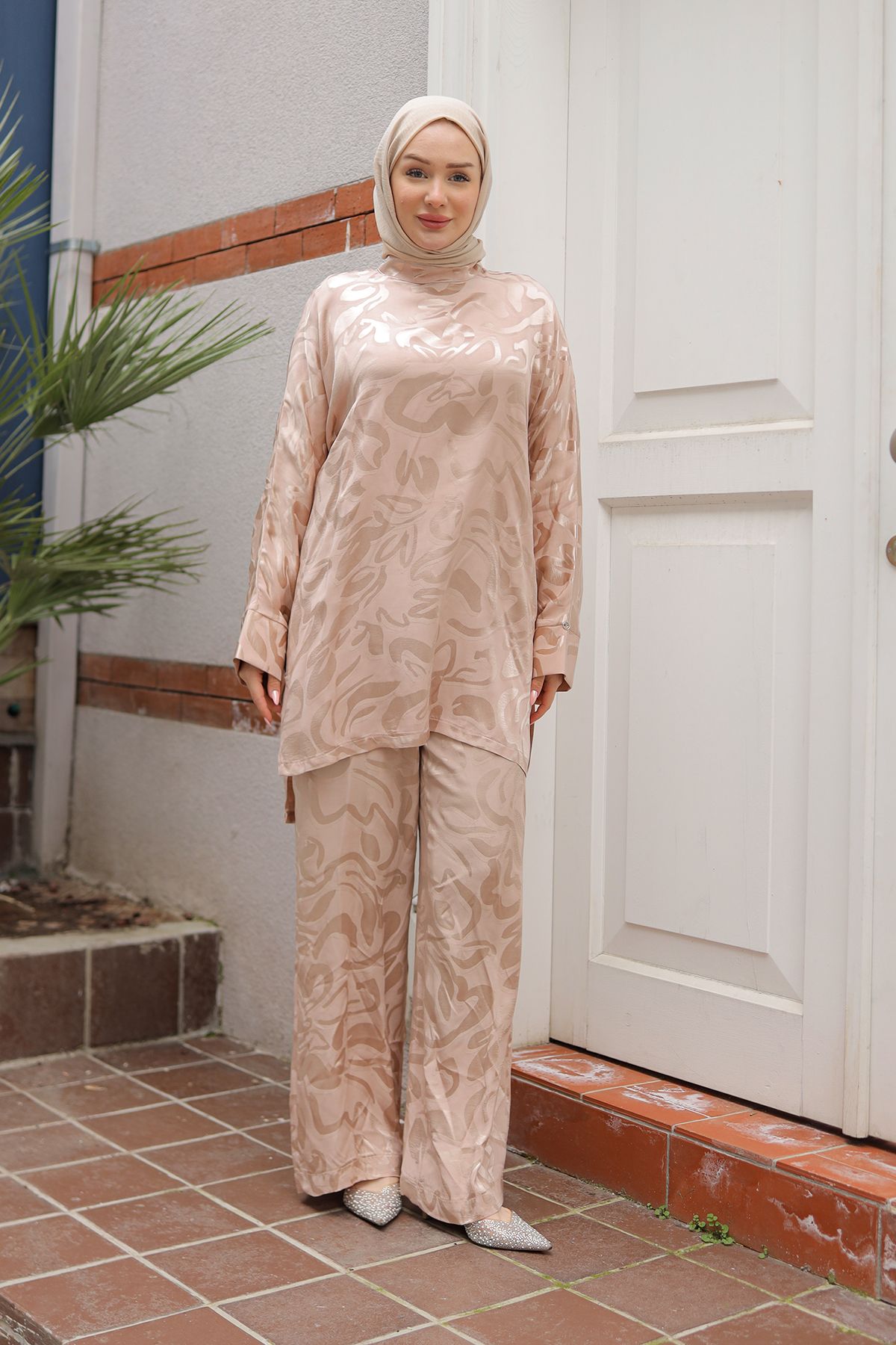 Armine TREND Yeni Sezon Dijital Saten Baskılı Desenli Pantolonlu İkili Takım 25DSB627 Modaayka