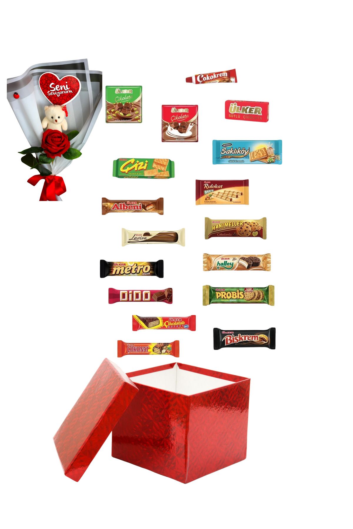 KibarGsmMarket EFSANE HEDİYELİK GÜL BUKETİ MİNİ PELUŞ&ATIŞTIRMALIK PAKETİ