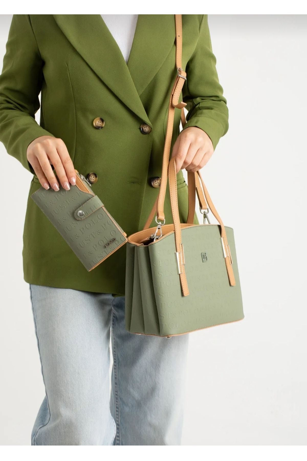 Just Polo justpolo kadın 5 bölmeli el omuz çantası ve cüzdan kombini (Anneler gününe özel model)