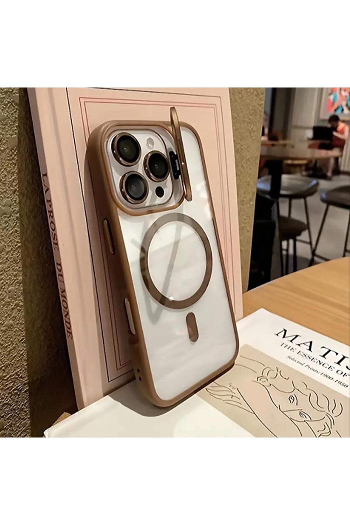ERMER Iphone 14 İçin Kamera Koruma Lensli Stant Çerçeveli Fusion Kapak Kılıf