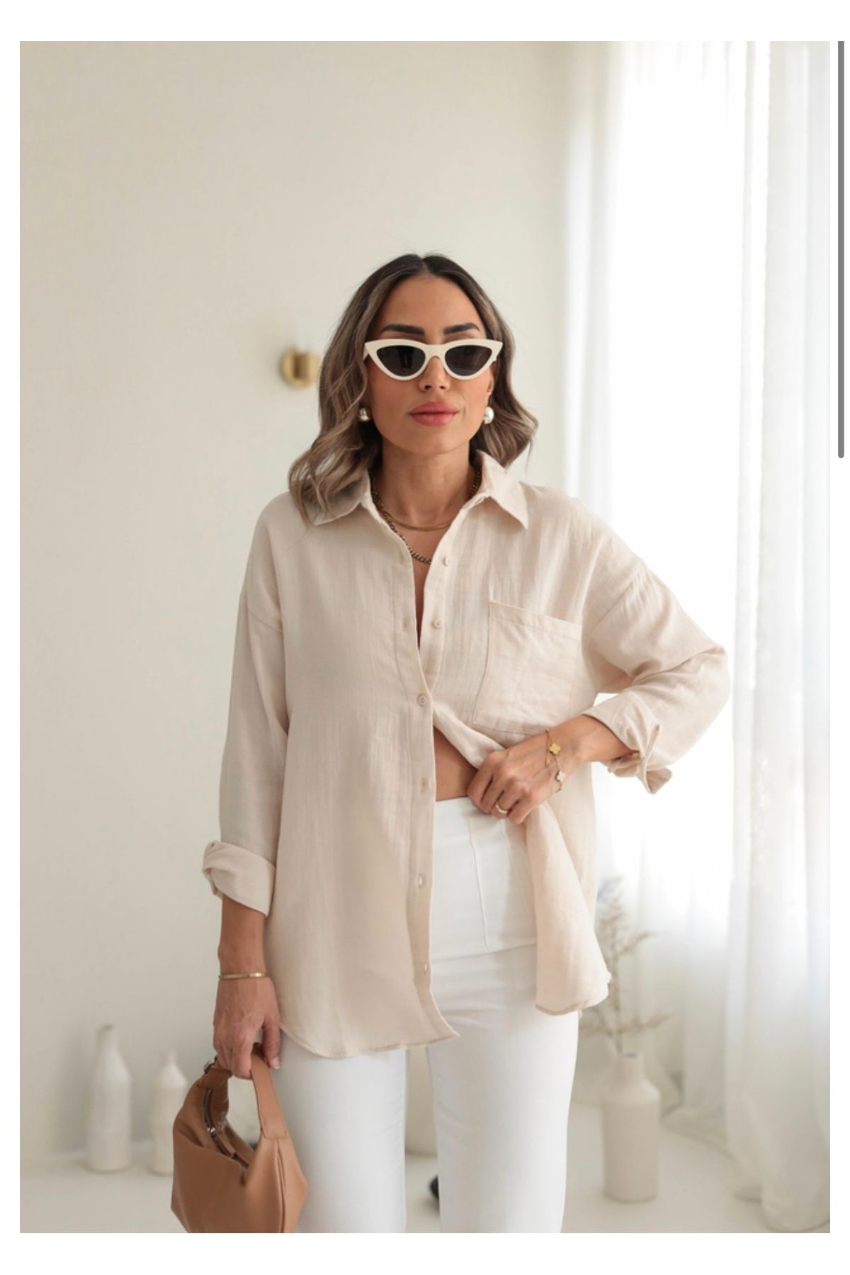disponible Müslin Kadın Oversize Gömlek