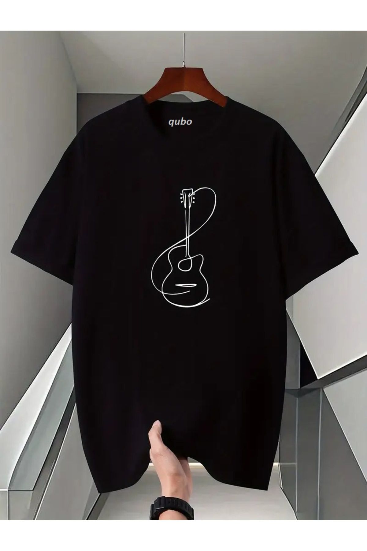 qubo sportswear & company qubo Unisex Oversize Baskılı Pamuklu Bisiklet Yaka Kısa Kollu SİYAH T-shirt