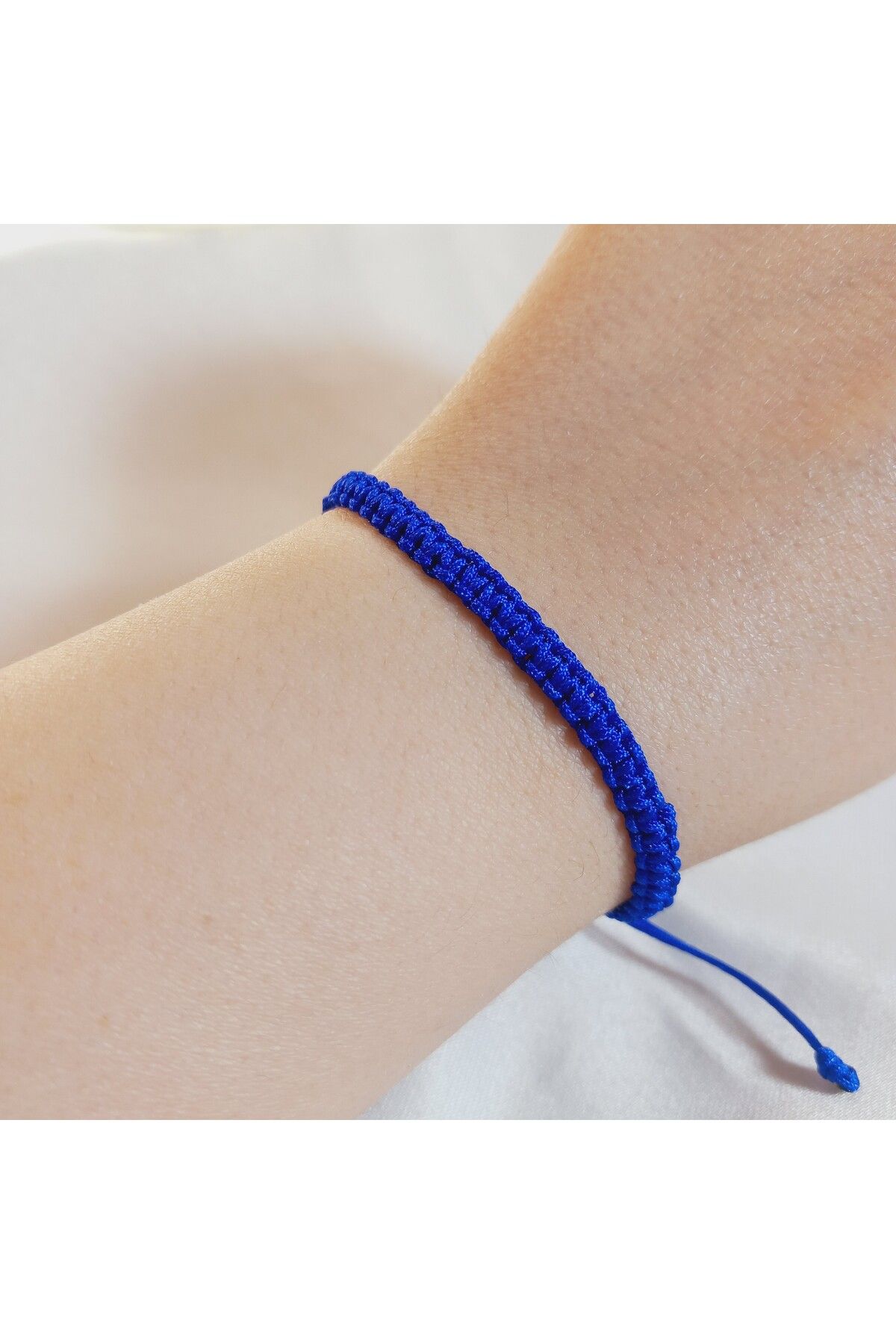 Crystal Atelier Unisex Saks Mavisi Makrome Örgü Asansörlü Ayarlanabilir Bileklik-Hediyelik Bileklik-İp Bileklik