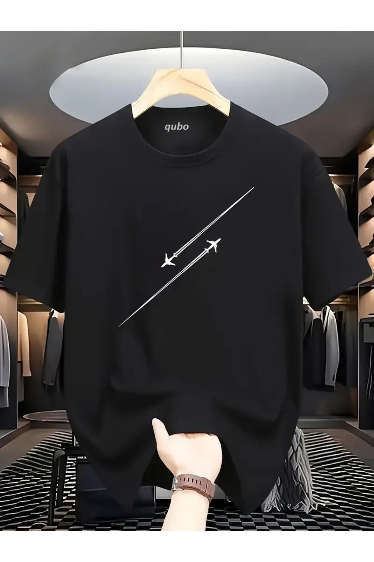 qubo sportswear & company qubo Unisex Oversize Baskılı Pamuklu Bisiklet Yaka Kısa Kollu SİYAH T-shirt