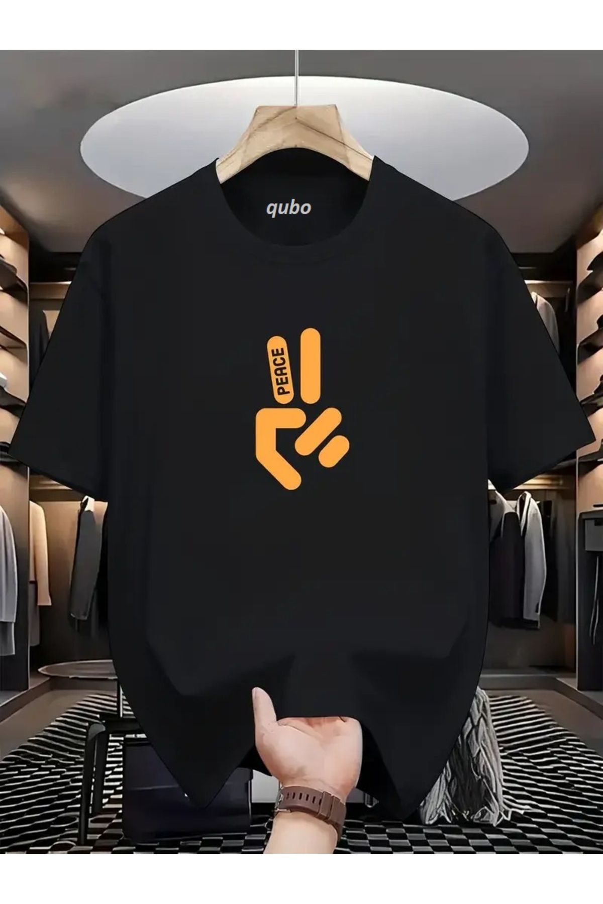 qubo sportswear & company qubo Unisex Oversize Baskılı Pamuklu Bisiklet Yaka Kısa Kollu SİYAH T-shirt