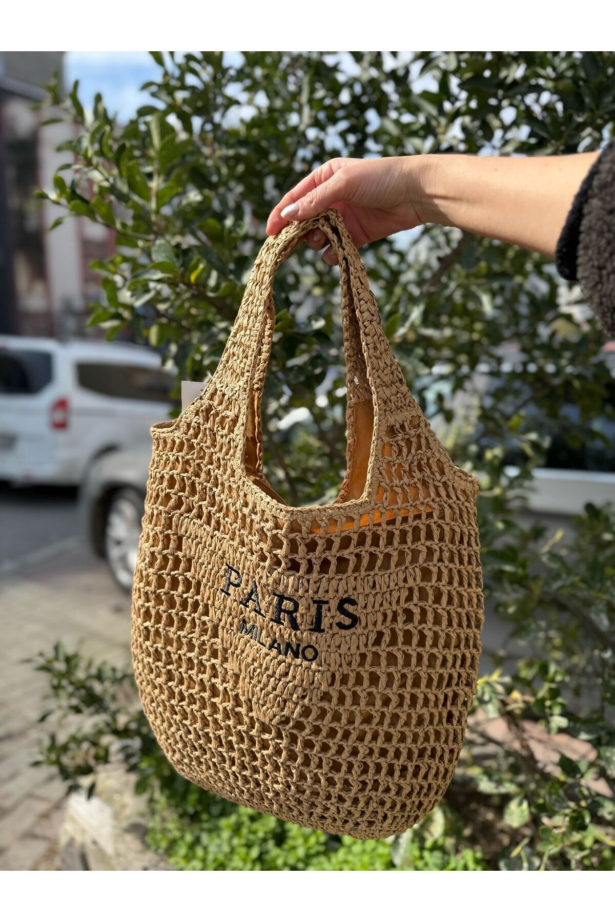 MARBERRY Camel El Örgüsü Hasır Kadın Çanta