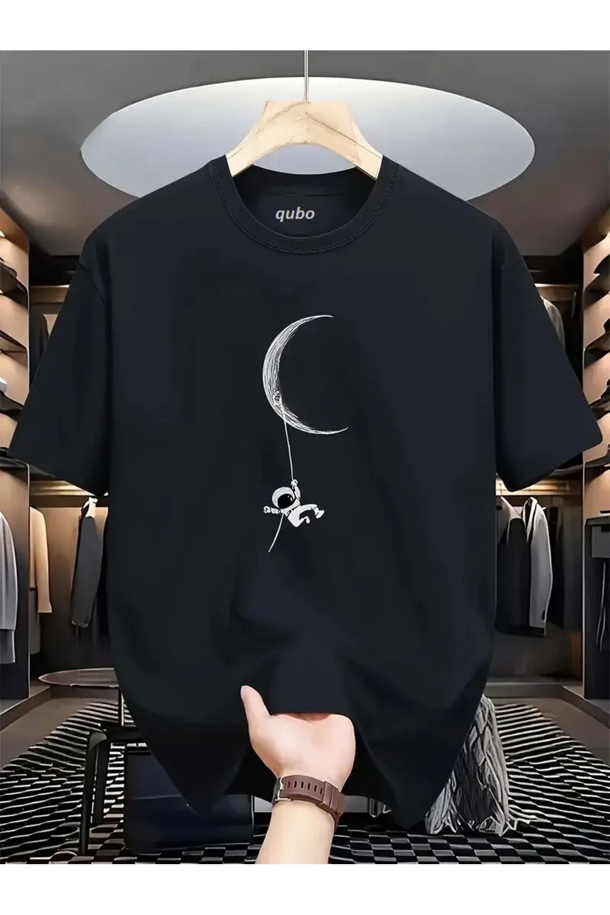 qubo sportswear & company qubo Unisex Oversize Baskılı Pamuklu Bisiklet Yaka Kısa Kollu SİYAH T-shirt