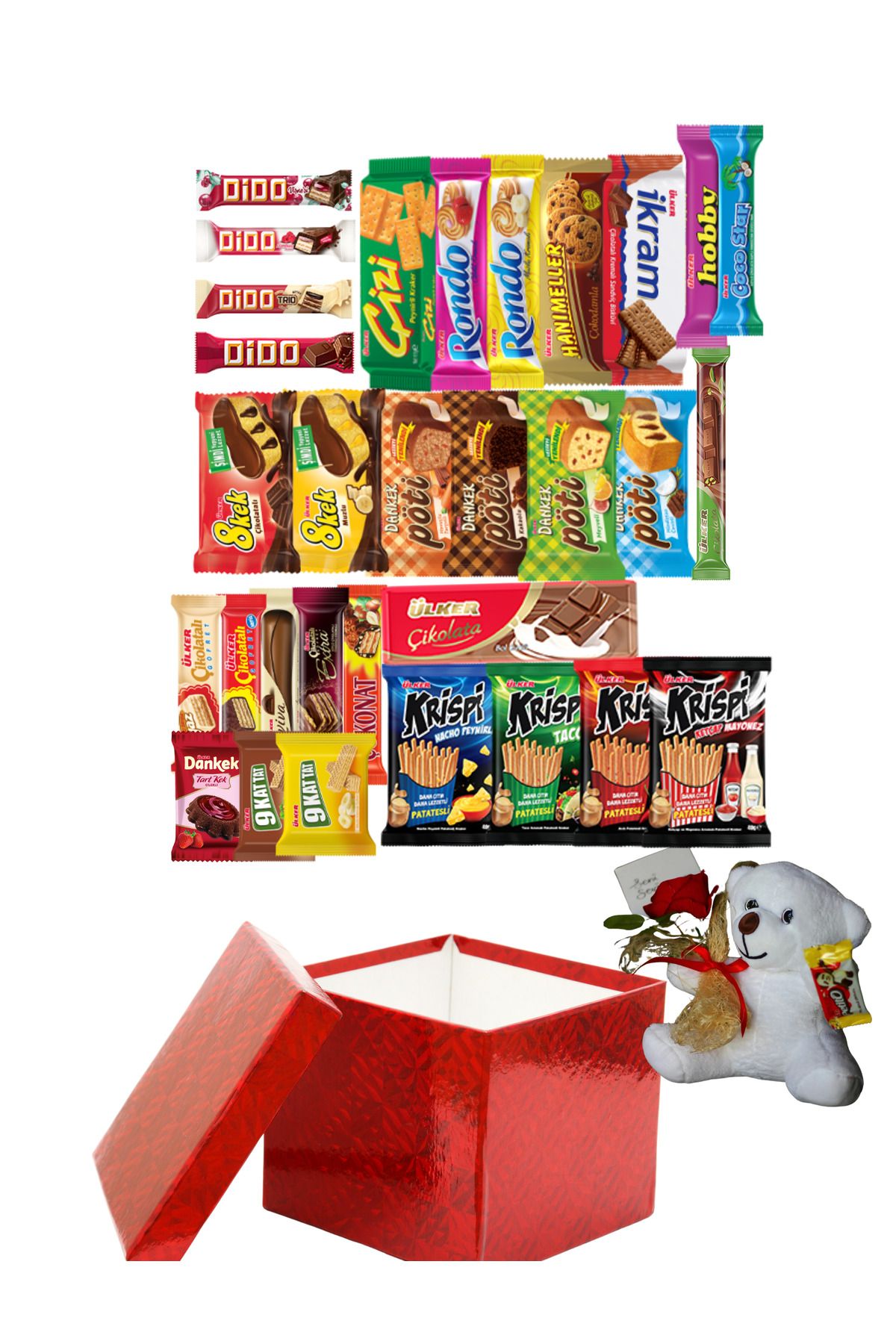 KibarGsmMarket HEDİYELİK PELUŞ AYICIKLI VE GÜLLÜ ATIŞTIRMALIK PAKETİ