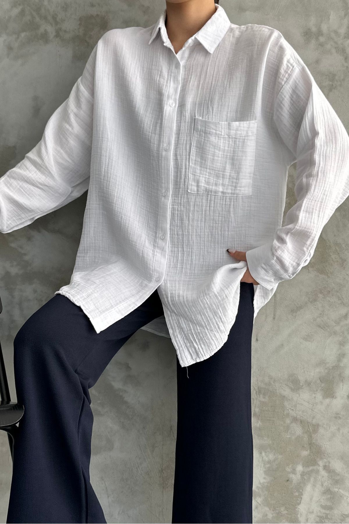 disponible Müslin Kadın Oversize Gömlek