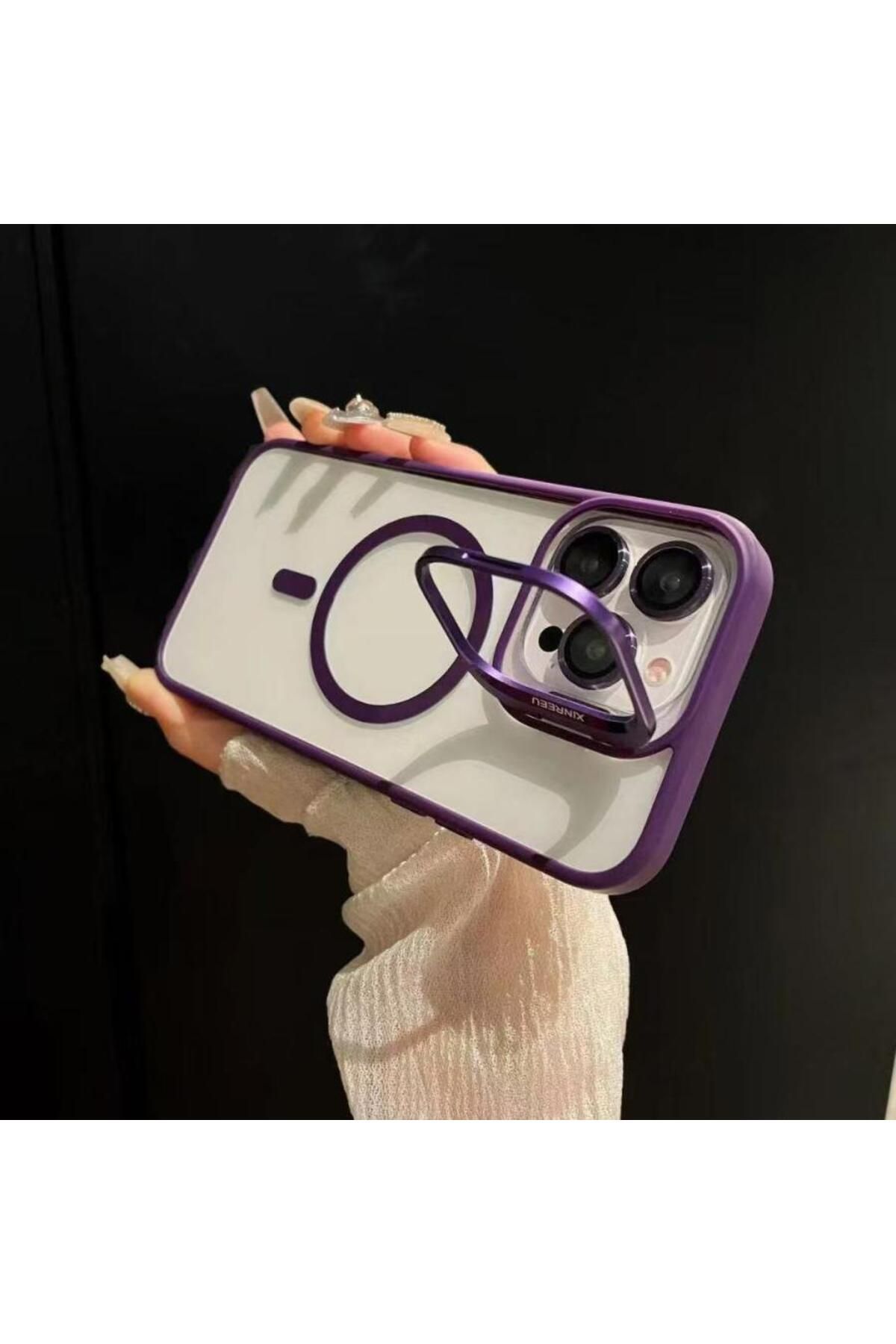ERMER Iphone 15 Pro İçin Kamera Koruma Lensli Stant Çerçeveli Fusion Kapak Kılıf