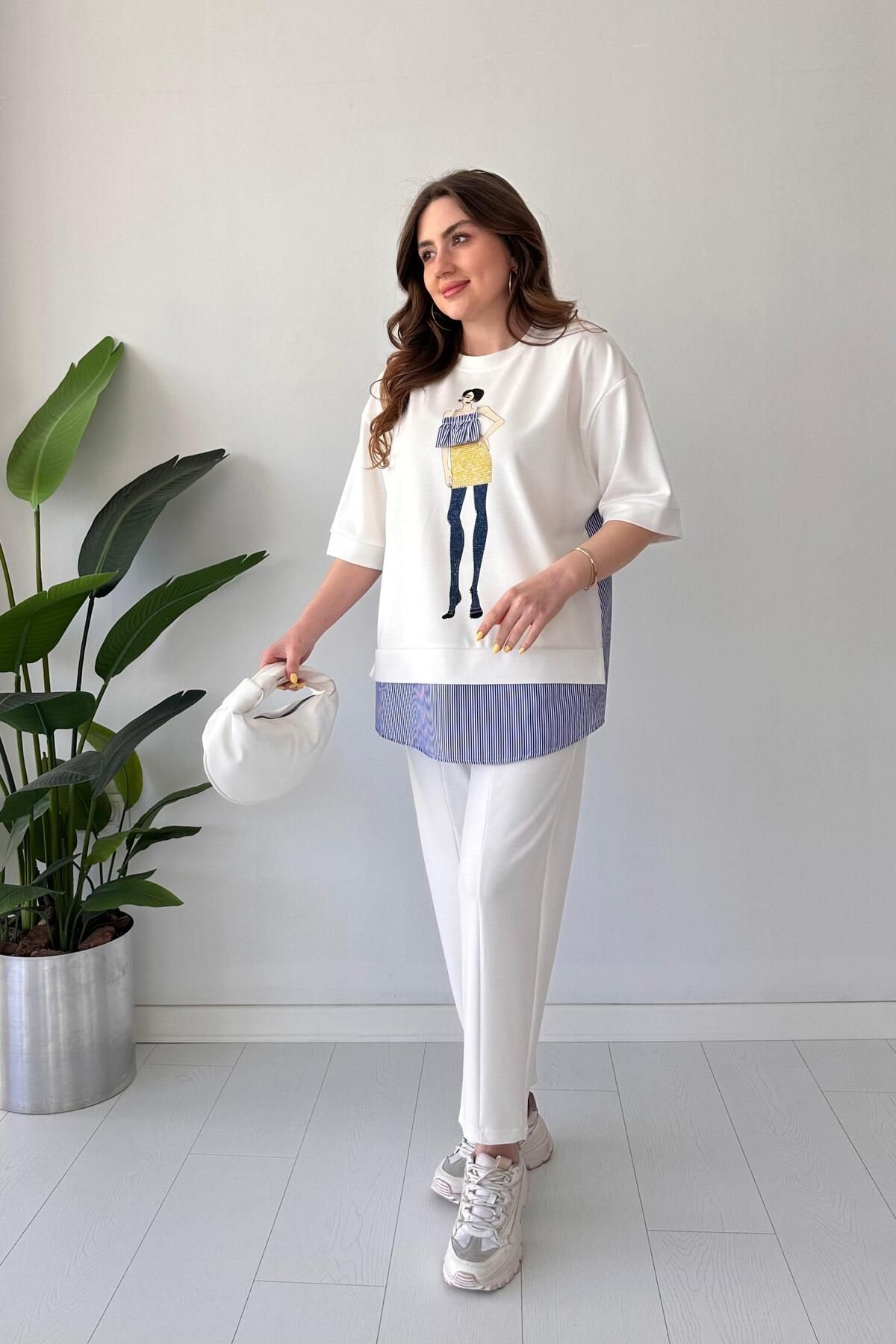 MaziButik Figürlü Modal Takım Beyaz