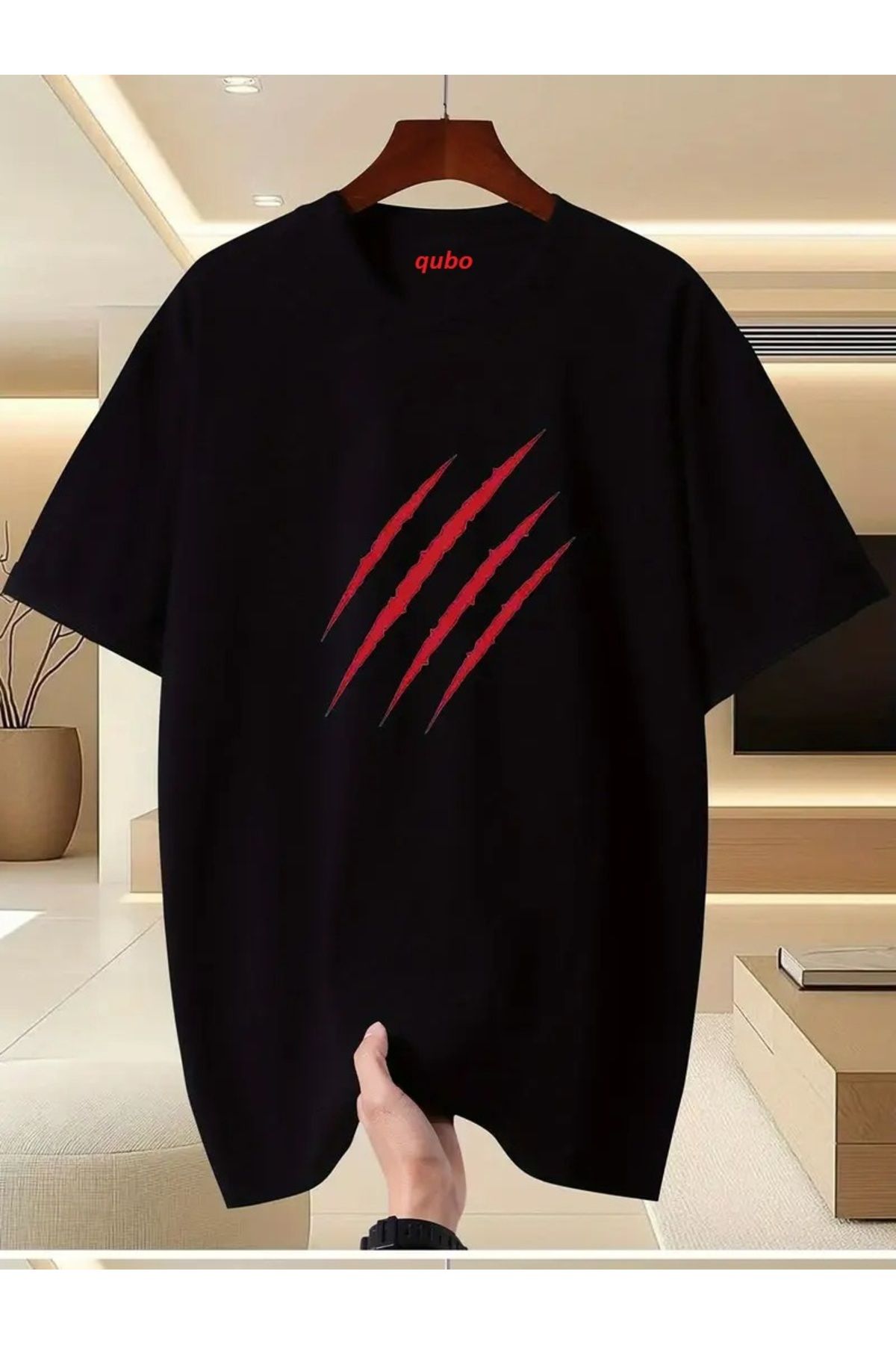 qubo sportswear & company qubo Unisex Oversize Baskılı Pamuklu Bisiklet Yaka Kısa Kollu SİYAH T-shirt