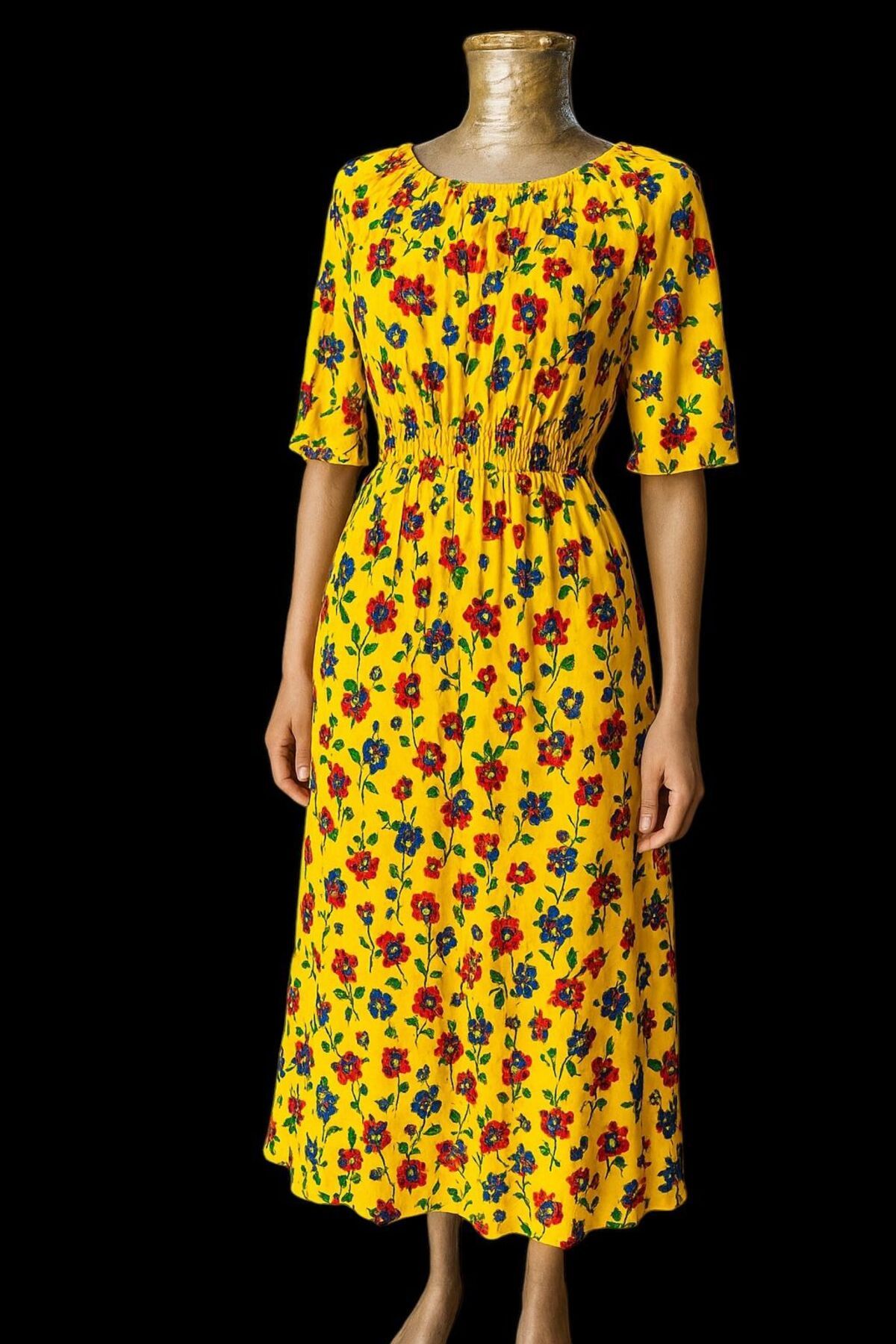 MODA Sıfır Kol Çiçek Desenli Mini Elbise