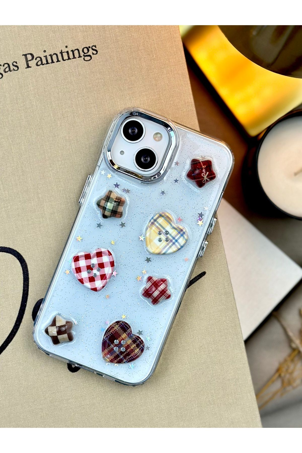 Go Aksesuar-غلاف هاتف من السيليكون الإيبوكسي متوافق مع هاتف Apple Iphone 13 - 14 - 15 مع تصميم زر ثلاثي الأبعاد 6