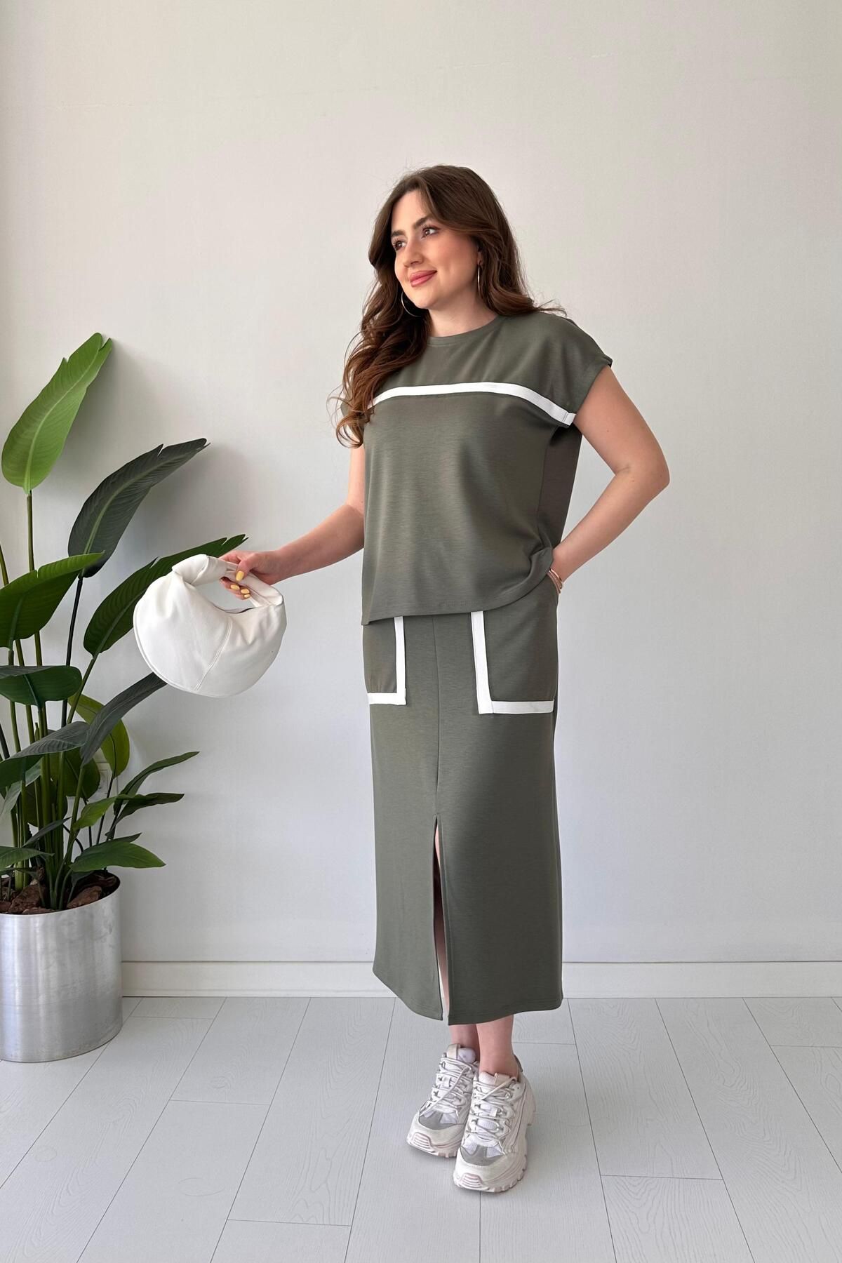 MaziButik Yatay Biyeli Modal Takım Haki