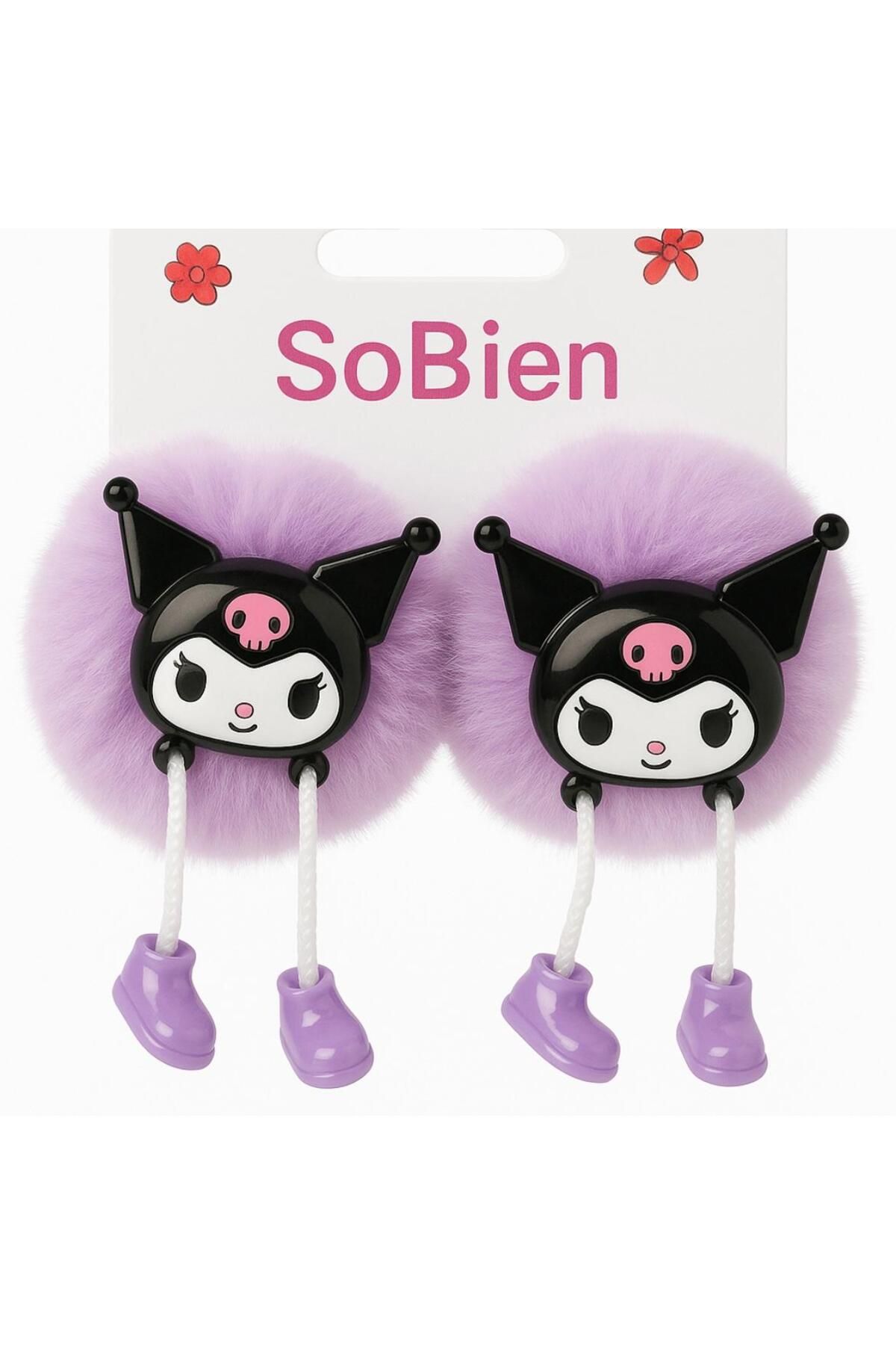 SoBien Kuromi Figürlü Tüylü Pofuduk Lastik Toka Seti 1 Kart
