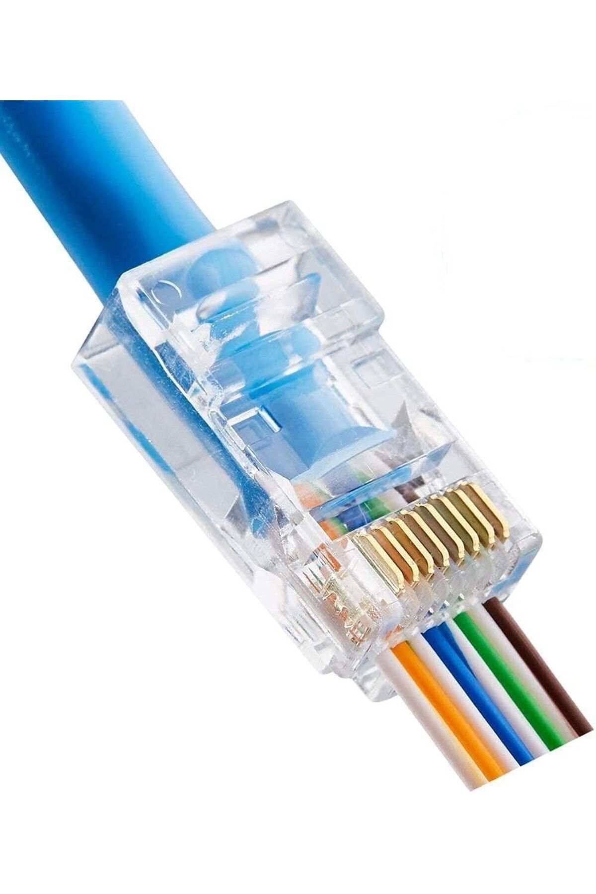 ONS (100 adet) RJ45 Delikli (Pass-Through) Konnektör | CAT5/CAT6 | Şeffaf