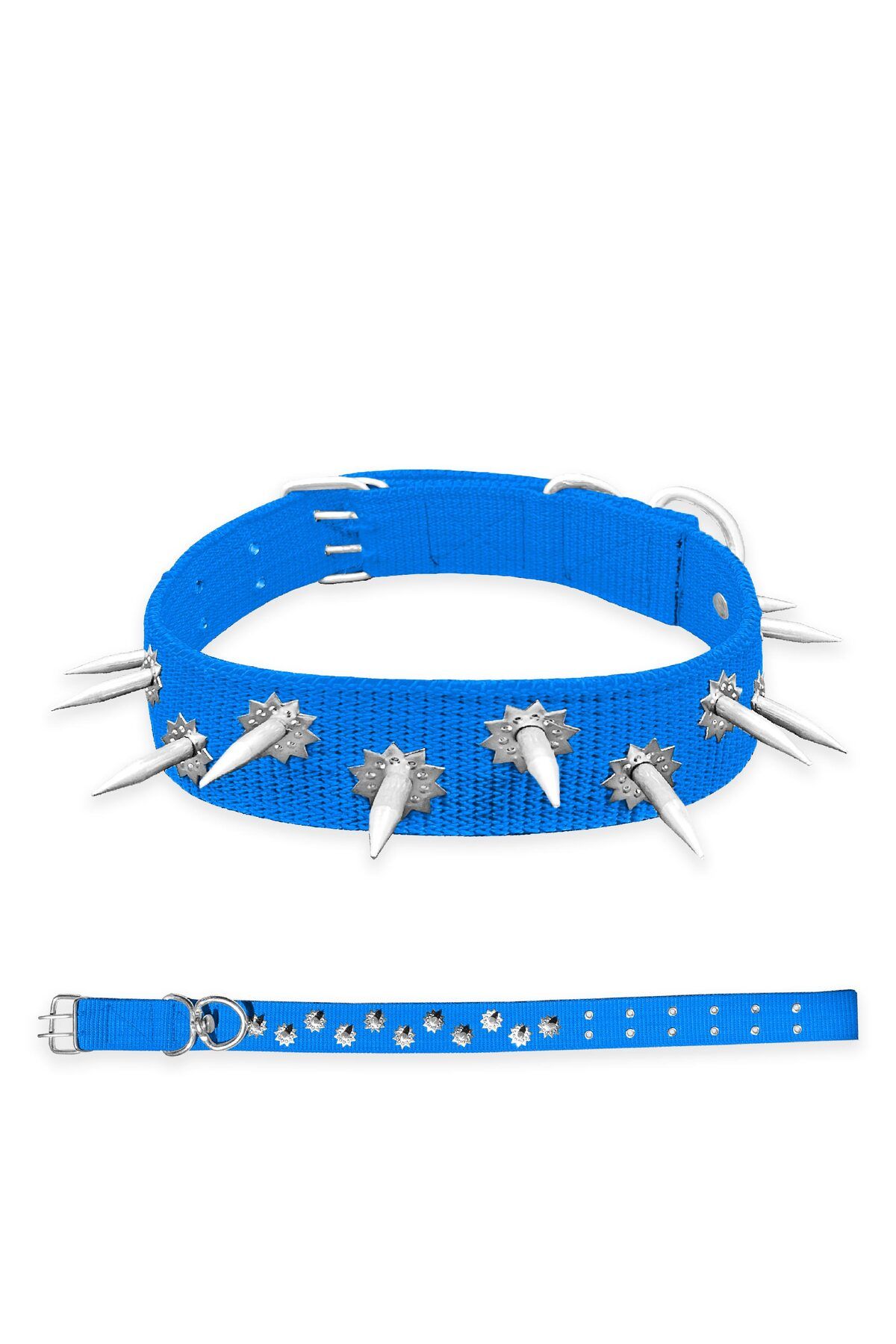 SAVEX Dokuma Çivili Köpek Boyun Tasması - 4*70 cm - Mavi