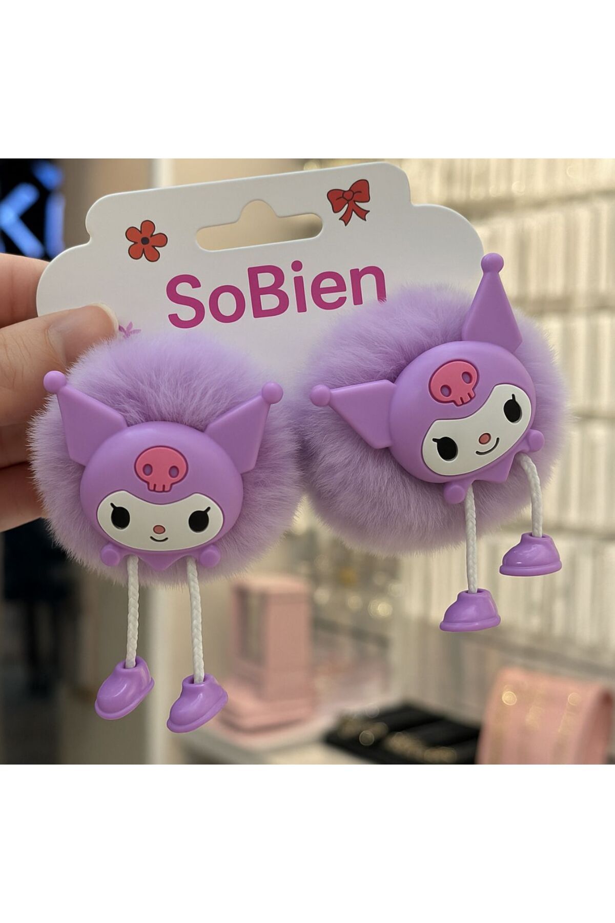 SoBien Kuromi Figürlü Tüylü Pofuduk Lastik Toka Seti 1 Kart