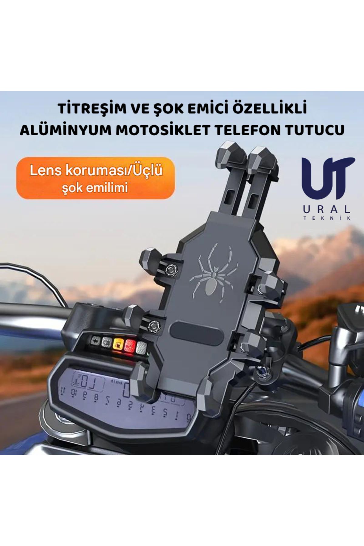 UralTeknik Tarantula Titreşim Sönümleyici Sağlam Motosiklet Bisiklet Scooter Cep Telefon Tutucu
