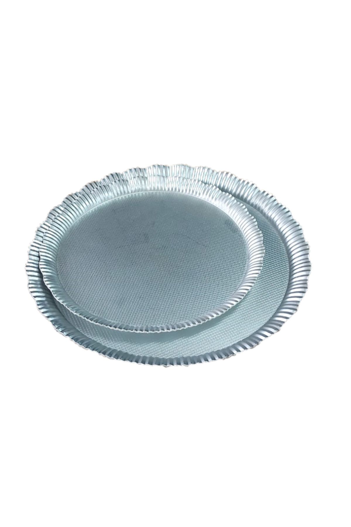 Hanedanev Papatya Tepsi 2'li 47 Cm / 36 Cm Gümüş Gri Plastik Sunum Tepsisi