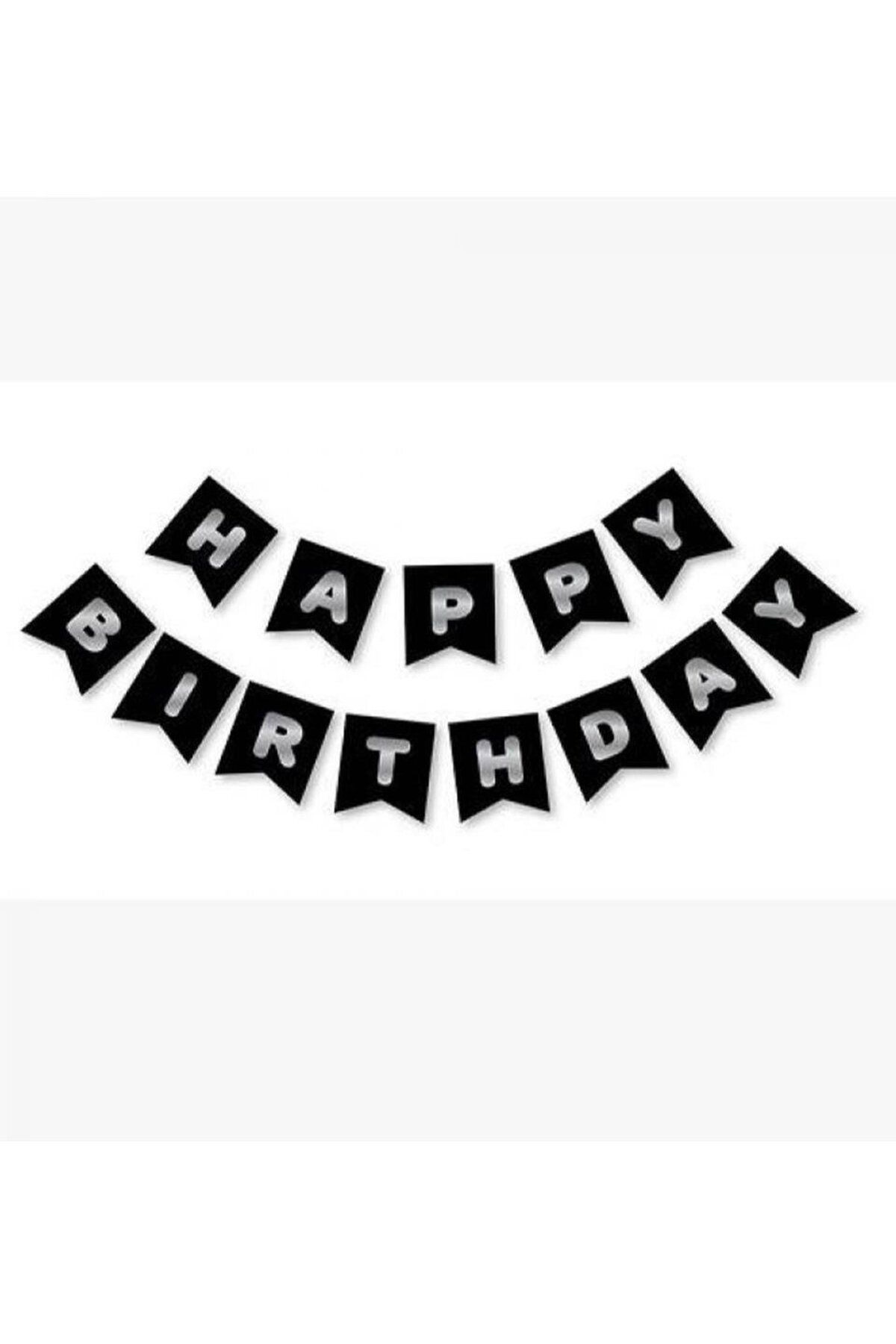 turkuaz parti HAPPY BİRTHDAY YAZI SİYAH GÜMÜŞ BANNER