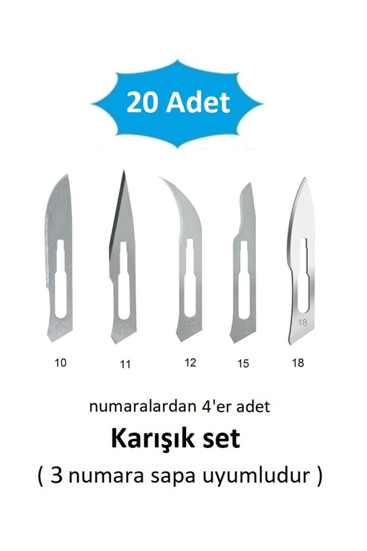 QBR Home 20li paket Karışık Ahşap Heykel Oyma Sanat Yedek Bıçağı ( 4er adet no:10-11-12-15-18 karışık set)