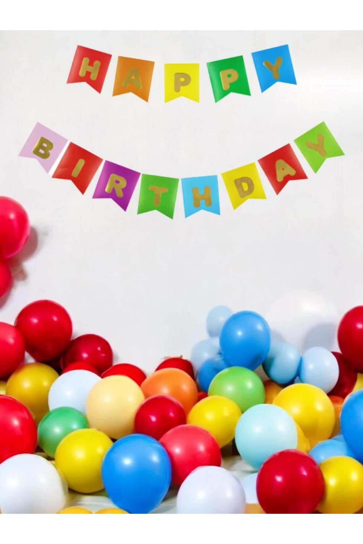 turkuaz parti HAPPY BİRTHDAY YAZI RENKLİ BANNER