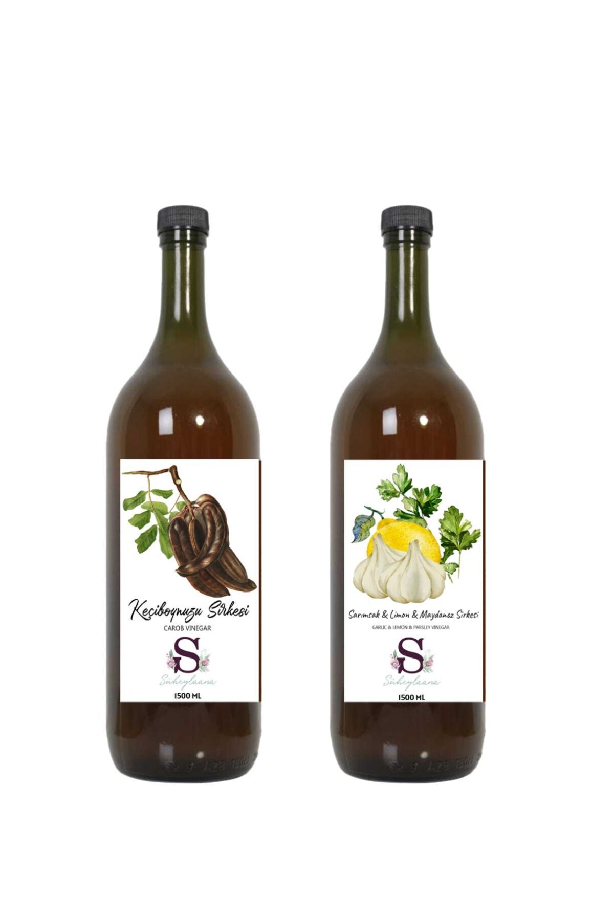 Süheylaana Doğal Keçiboynuzu Sirkesi 1500 Ml - Doğal Sarımsak & Limon & Maydanoz Sirkesi 1500 Ml