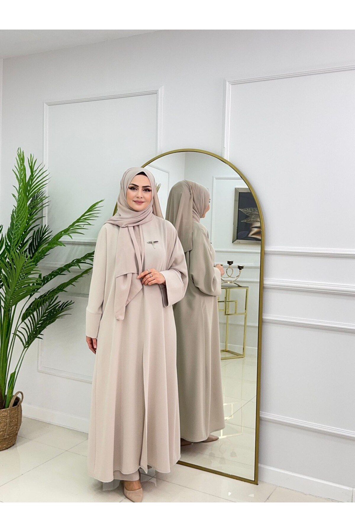 Enans Design Kadın Tesettür 2'Li Takım Ferace Formunda Tunik & Pantolon