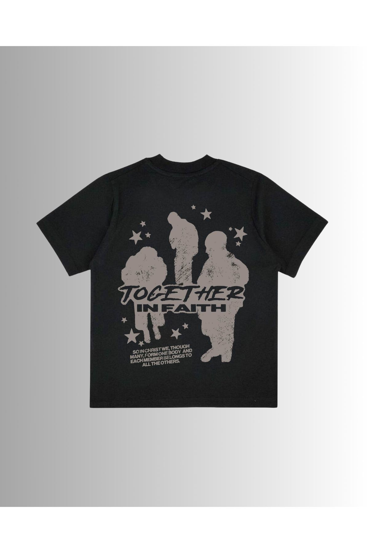 Altair Tr Siyah Oversize Kalıp Together in Faith Baskılı Unisex Tişört T-Shirt