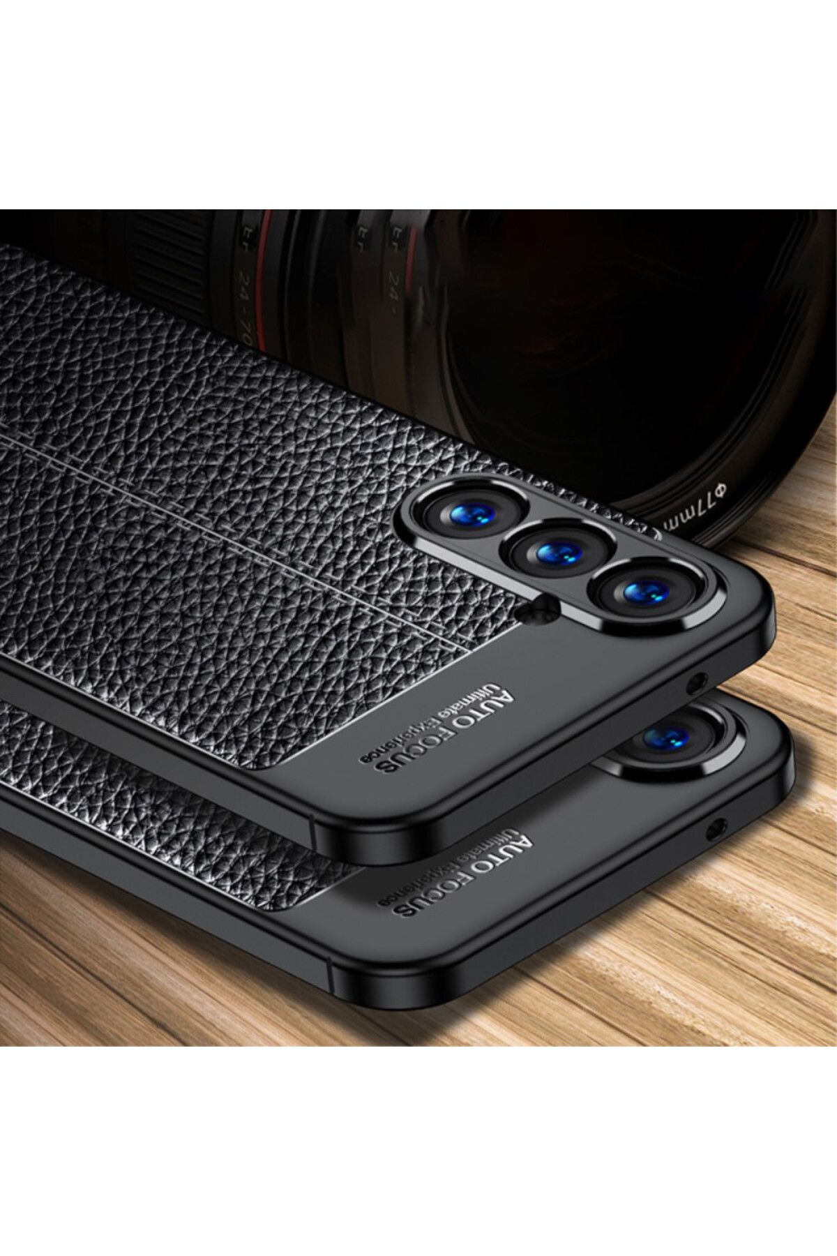 Fibaks Samsung Galaxy A56 Kılıf Kamera Çıkıntılı Deri Görünümlü Dikiş Desenli Koruyucu Kapak