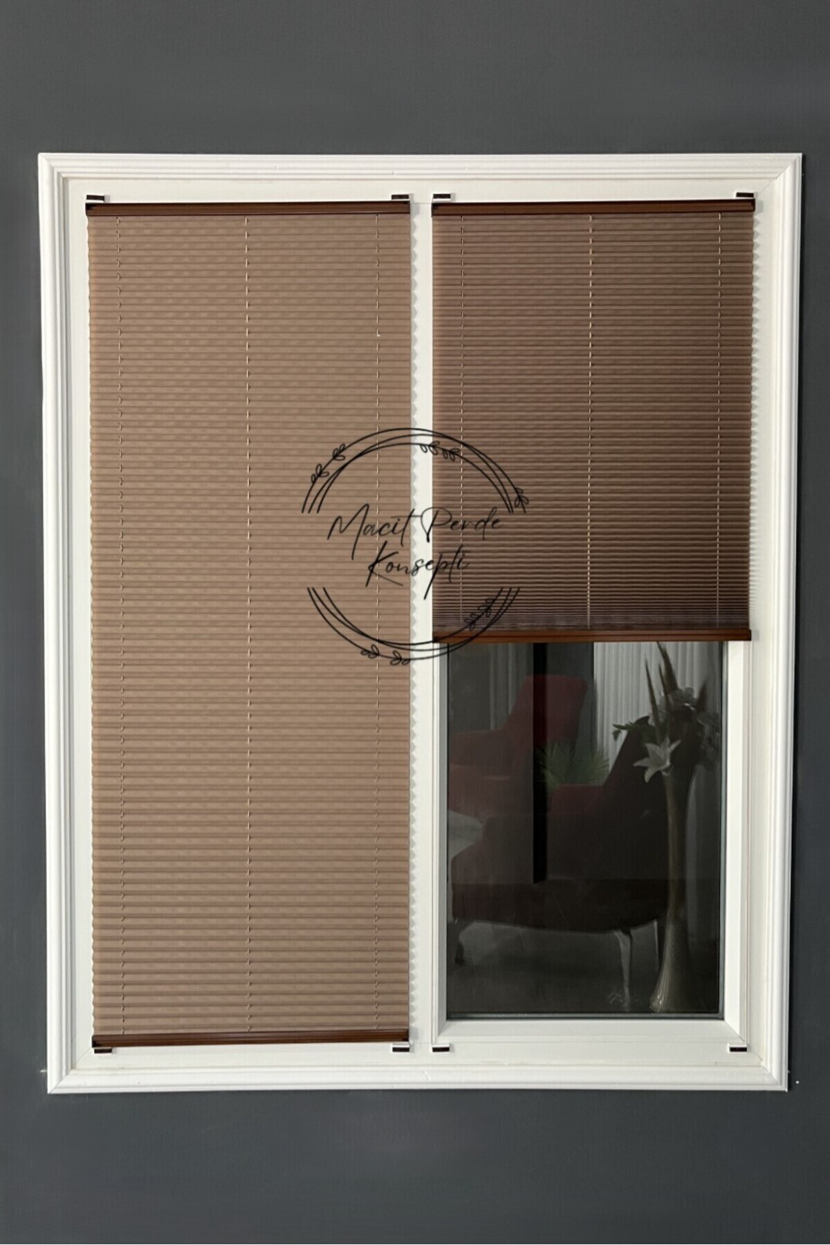 Macit Design Kahverengi Katlanabilir Plise Perde, Cam Balkon Perdeleri, Ofis Perdeleri, PVC Pencere Perdeleri