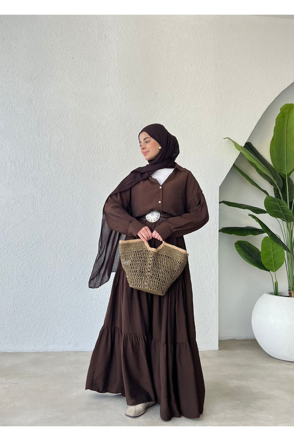 MODA AKSA MAXİ ETEK TAKIM KAHVE