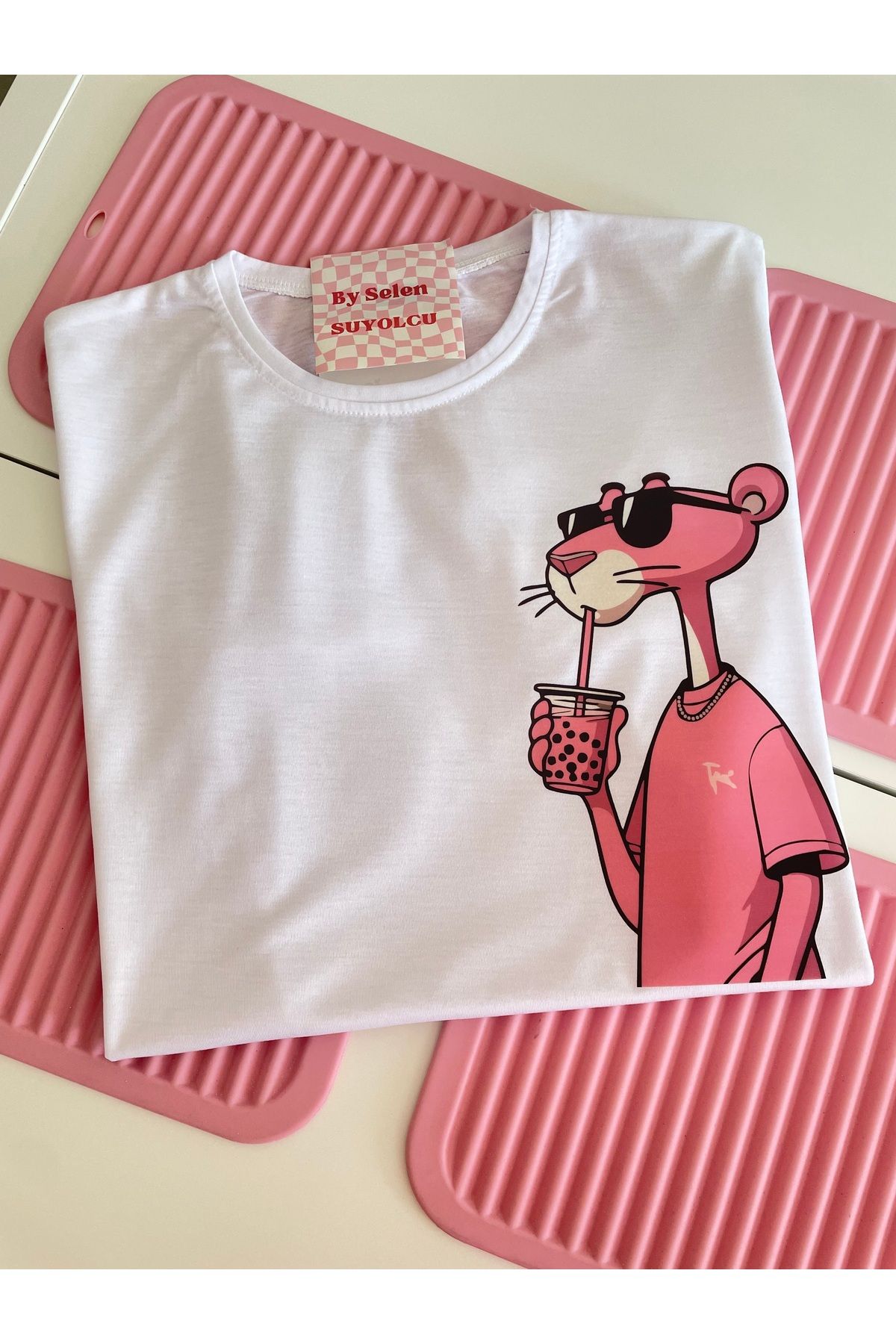 By Selen Suyolcu Pembe Panter Baskılı T-Shirt