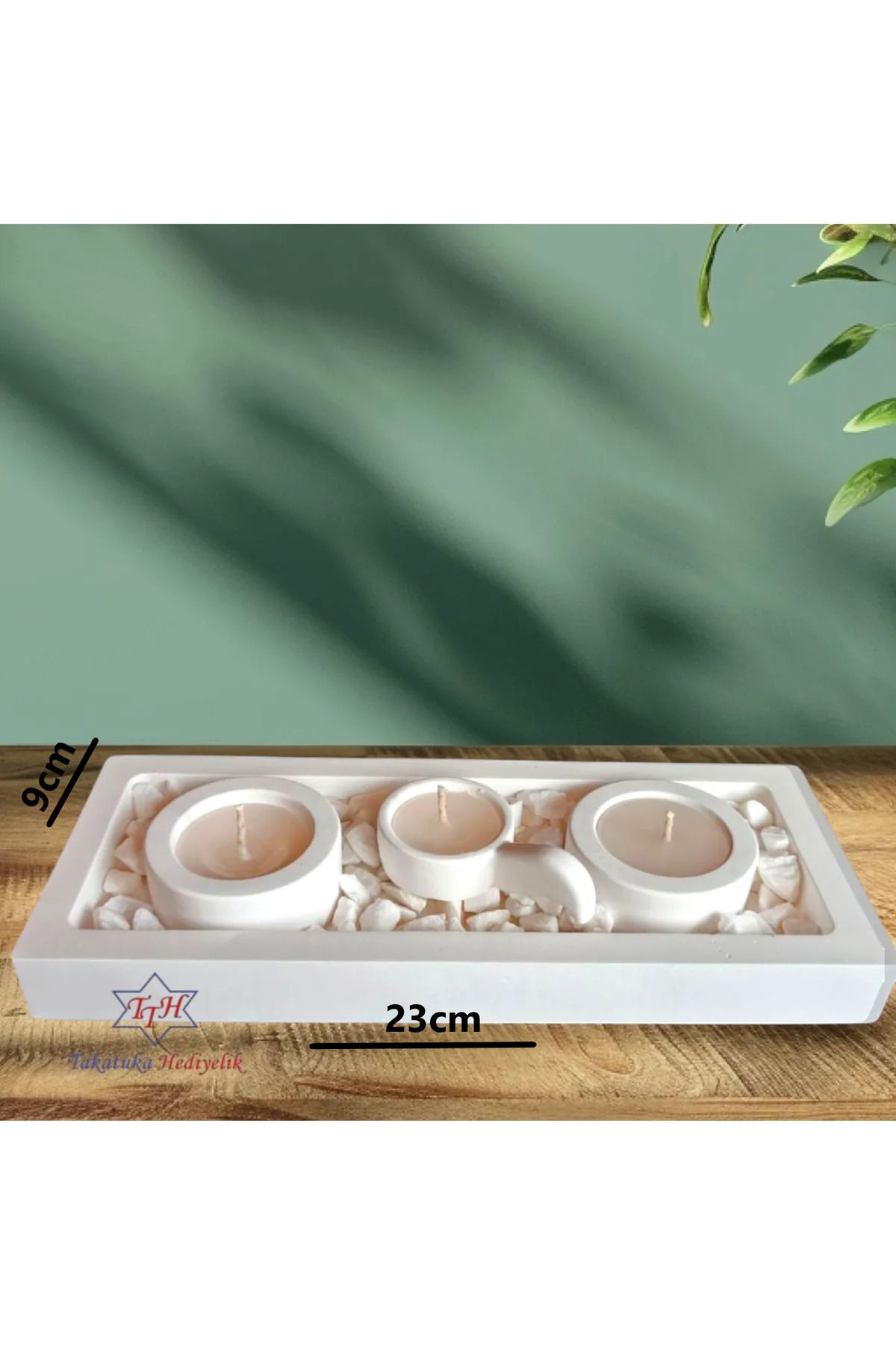 TTH Takatuka Hediyelik 4'lü Set Modern Tasarım Beton Tepsili Dolomit Taşlı Mumluk Tealight (MUMLAR DAHİLDİR)