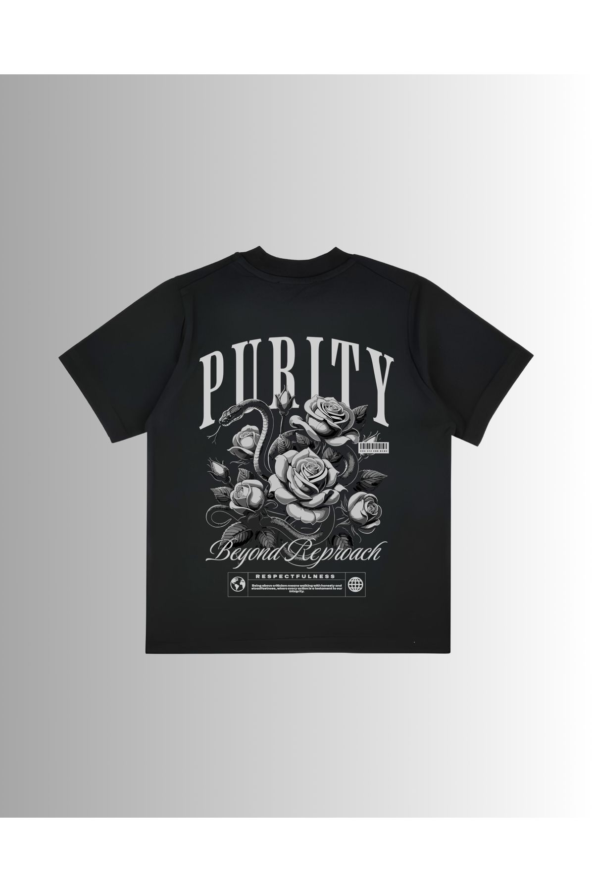 Altair Tr Siyah Oversize Kalıp Purity Yılan ve Gül Baskılı Unisex Tişört T-Shirt