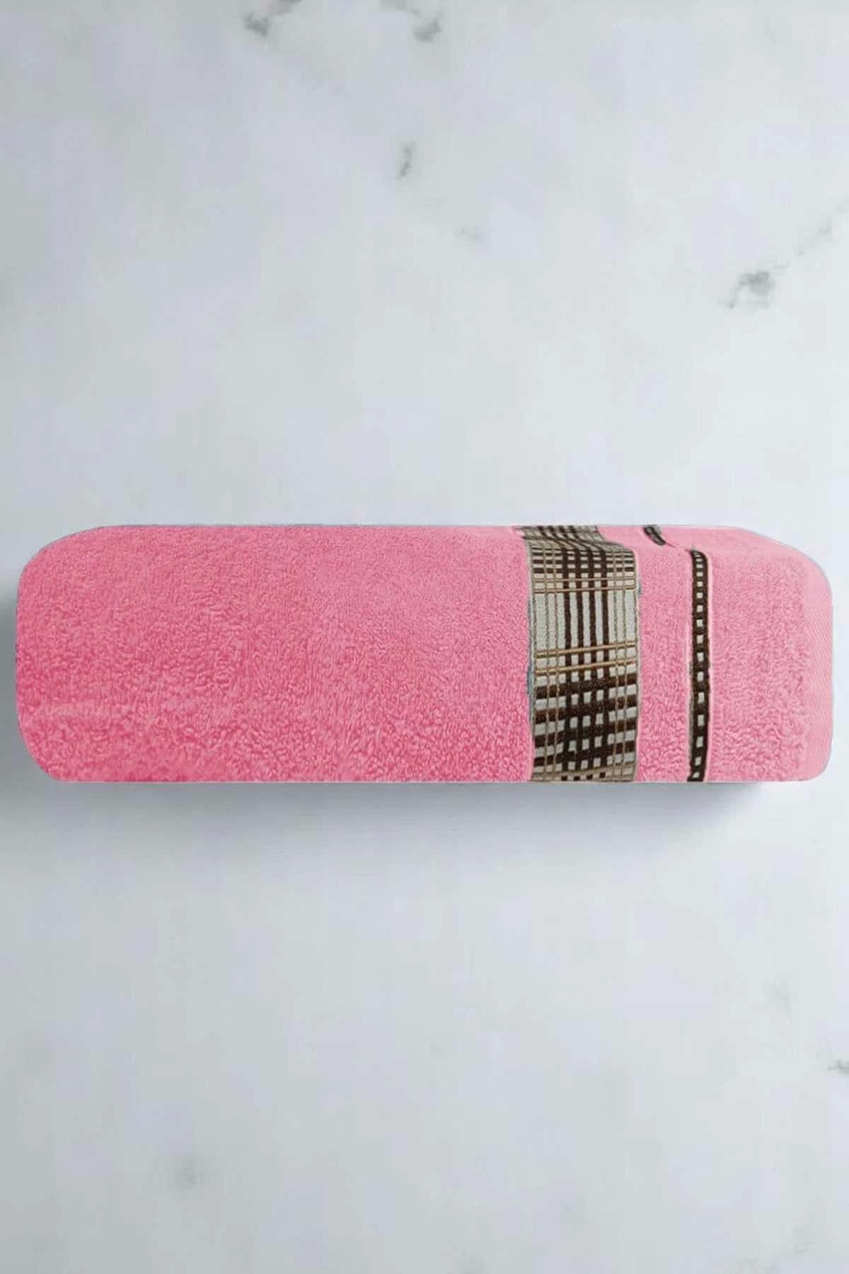 Mira Home Ekose Desenli % 100 Pamuk Banyo Havlusu 70x140 Cm Pembe