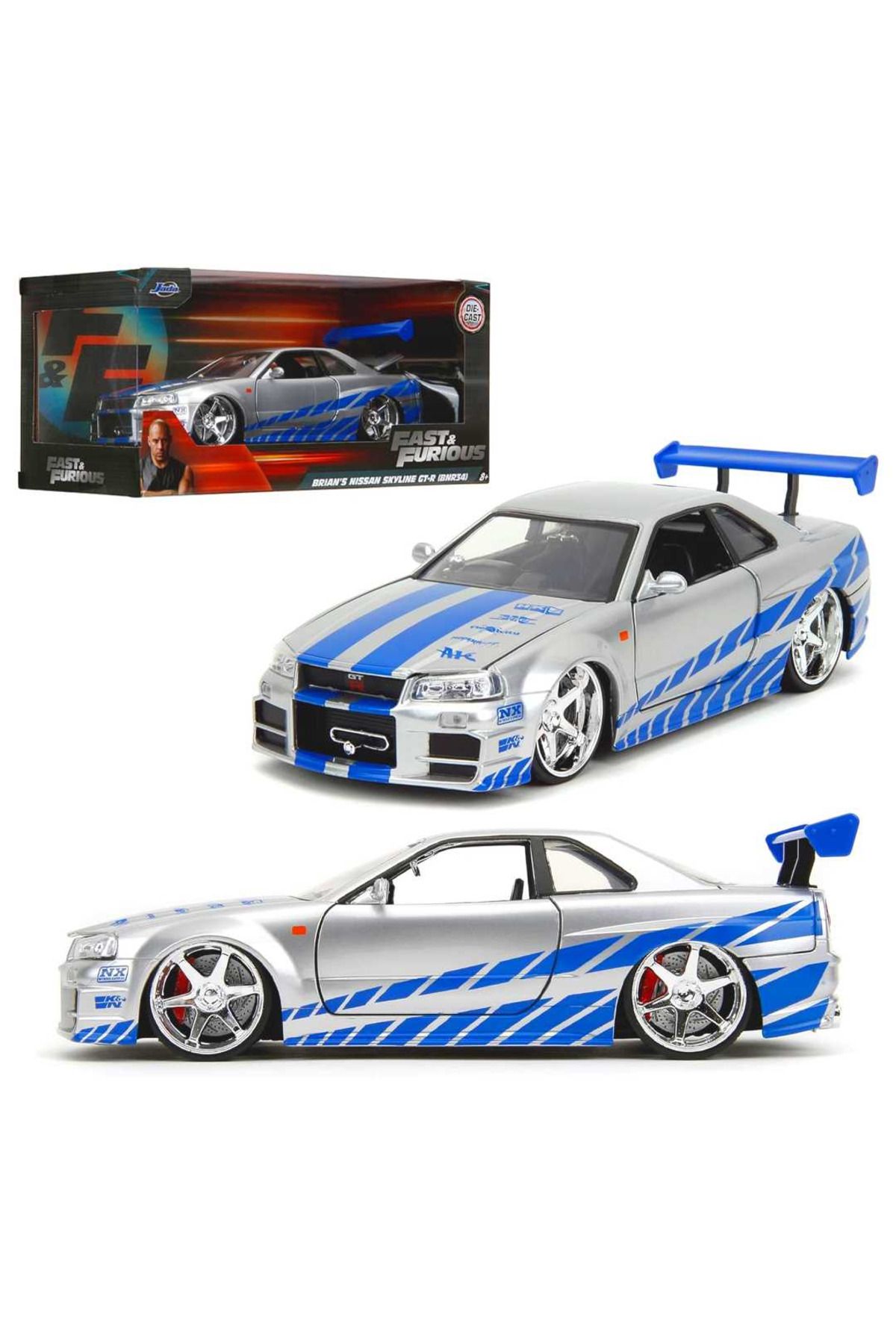 Simba JADA FAST FURİOUS BRİANS NİSSAN SKYLİNE 2002 GT-R DİE CAST METAL ARABA 1:23 8+