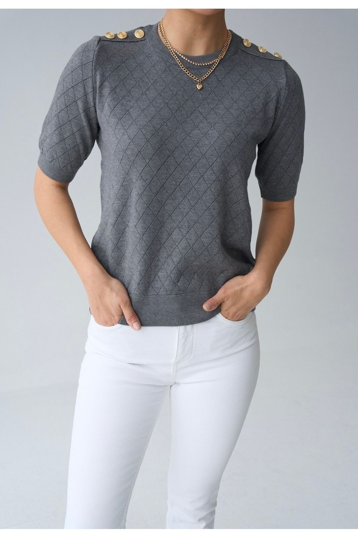 Jose Clothing Kadın Premium İplik Kısa Kollu Yazlık Triko Bluz
