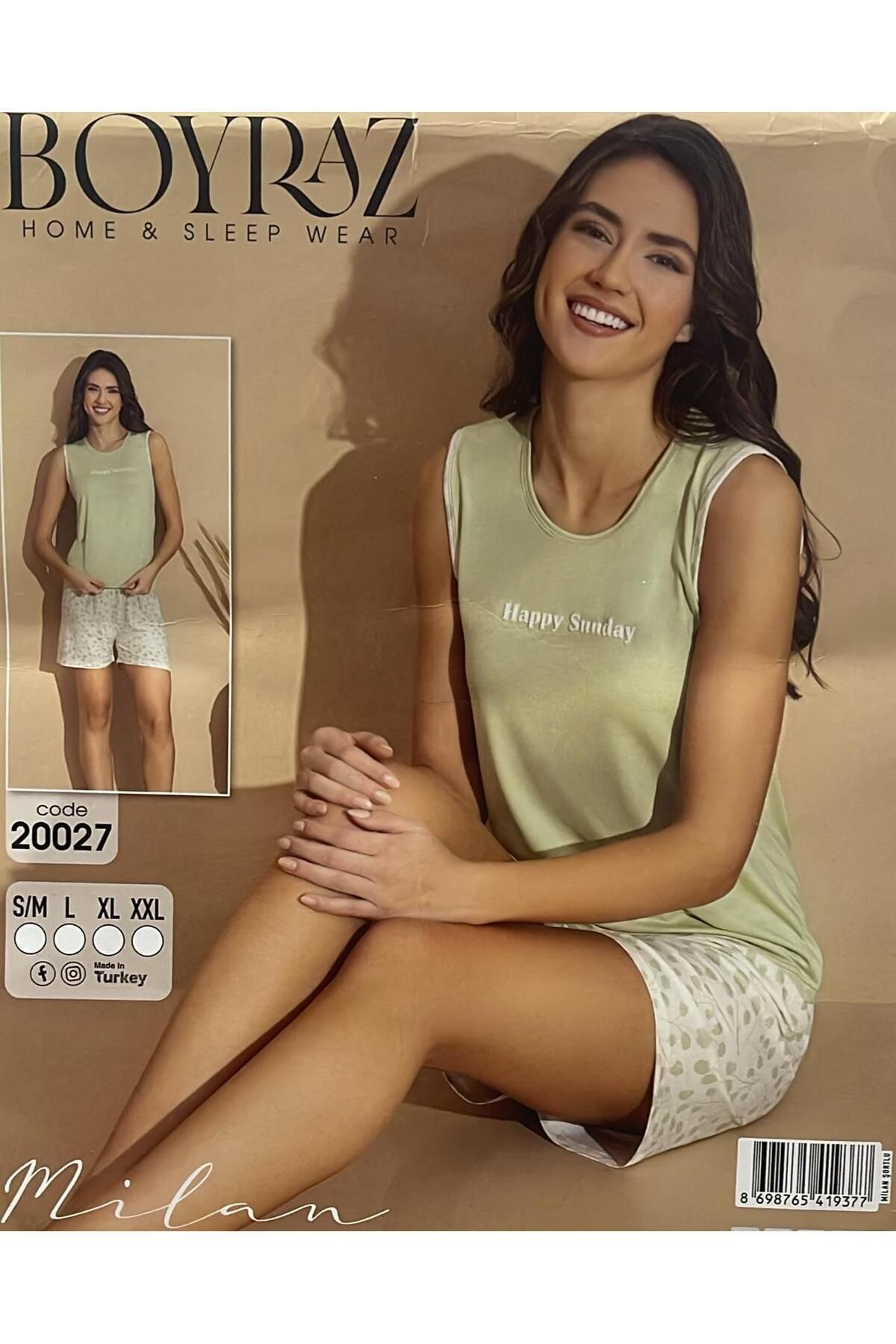 BOYRAZ YAZLIK MODAL KUMAŞTAN YEŞİL VE DESENLİ ŞORTLU PİJAMA NOONLINE