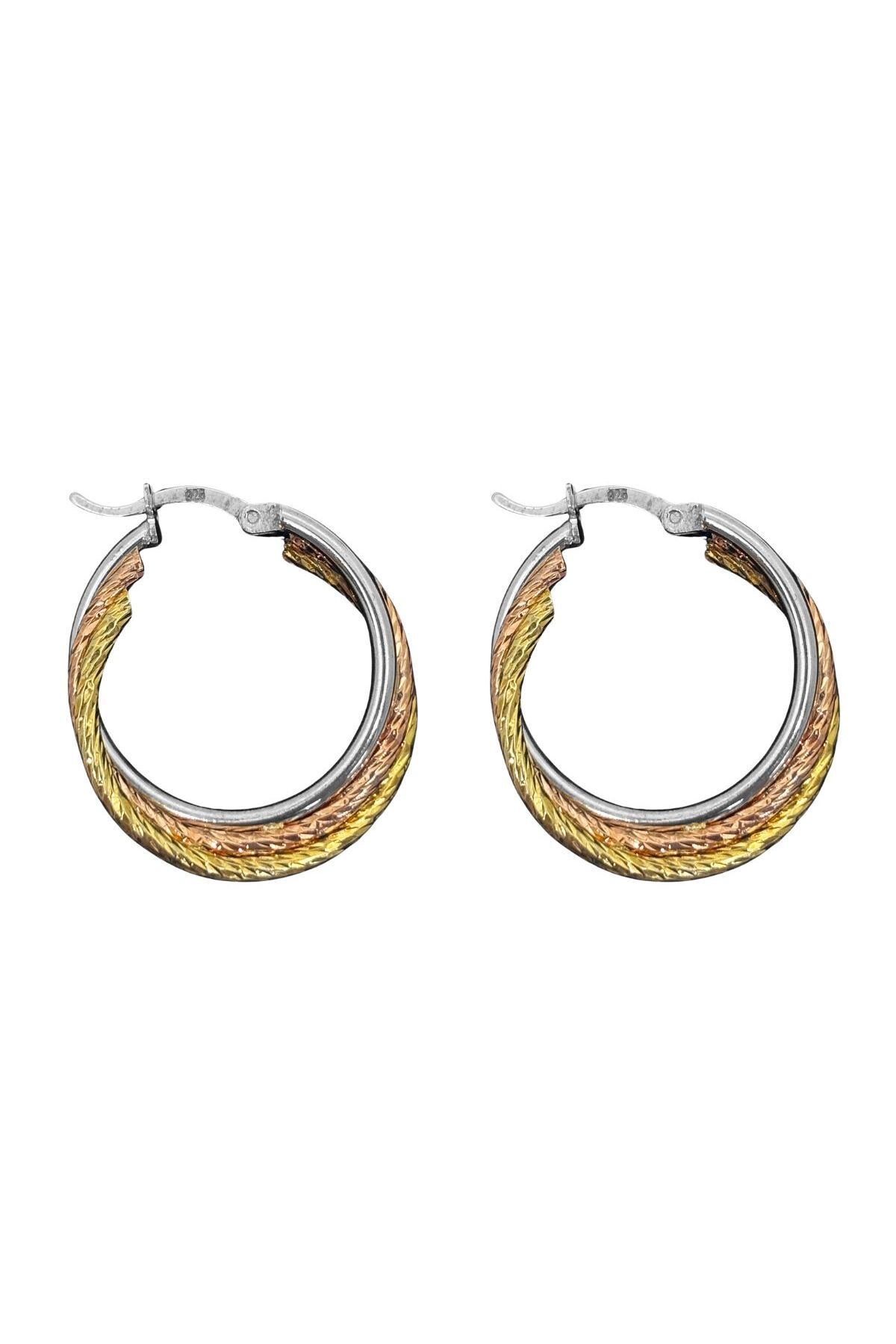 oya silver 18K Rose-Gold Kaplama Kalemli Gümüş Halka Küpe 2.5x2.5CM